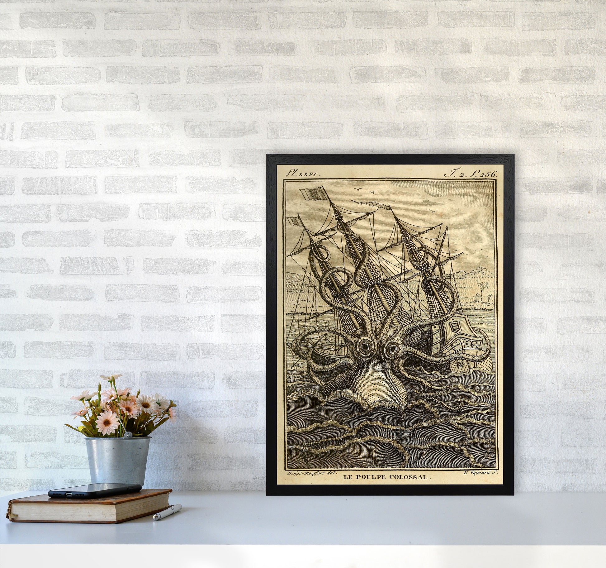 The Great Collossal Octopus Art Print by Jason Stanley A2 White Frame