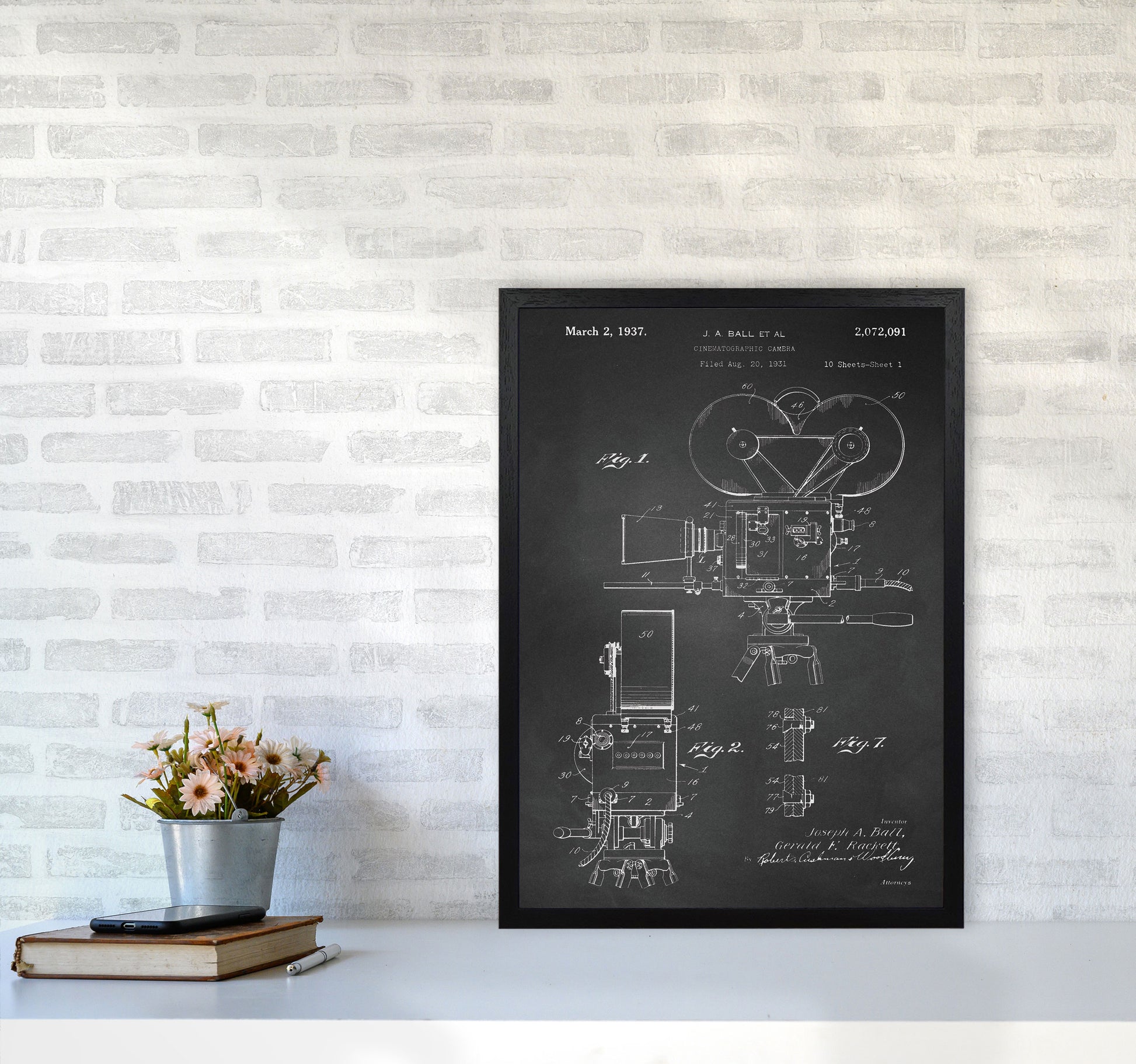 Cinema Camera Patent-Chalkboard Art Print by Jason Stanley A2 White Frame