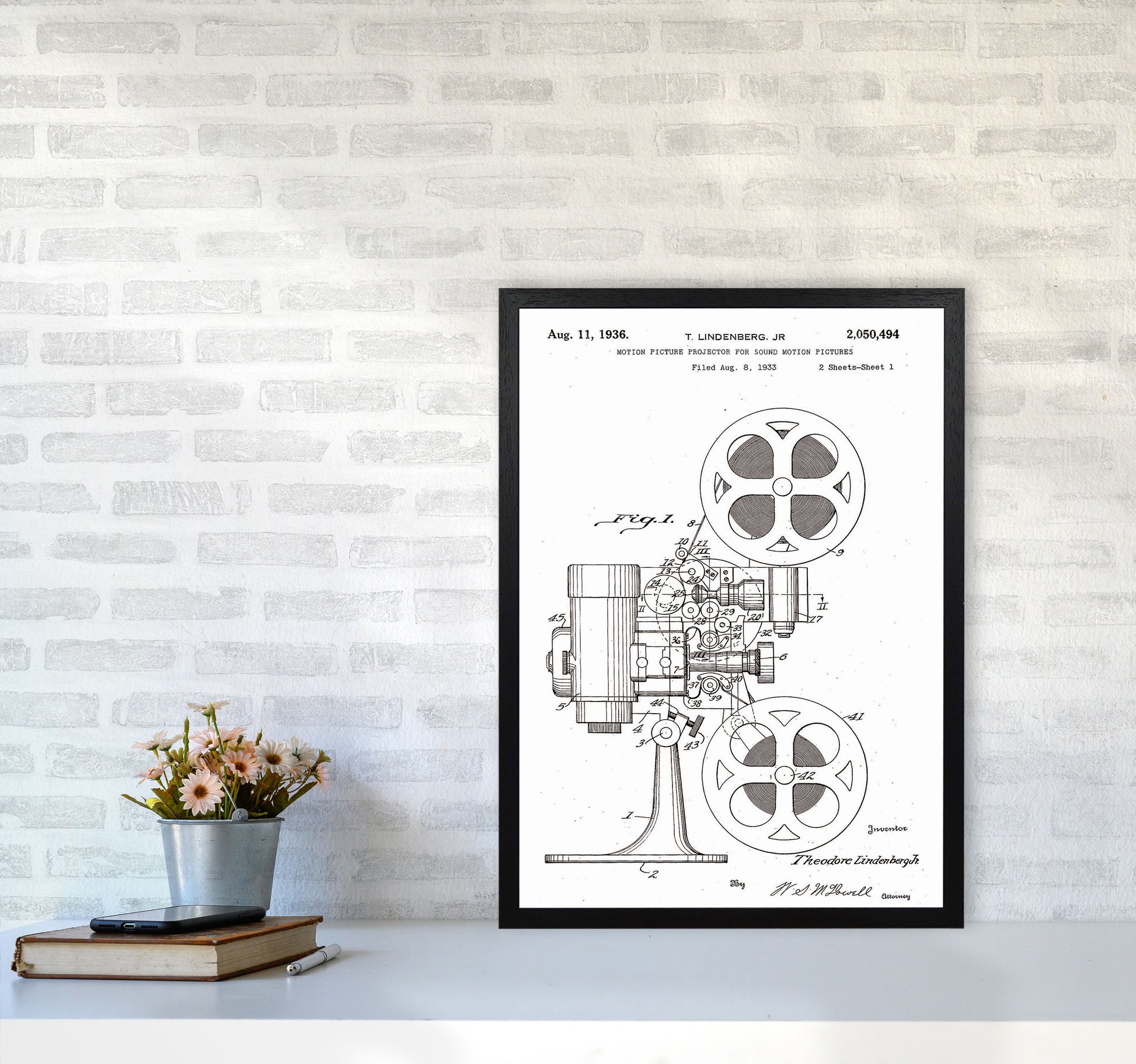 Motion Picture Projector Patent Art Print by Jason Stanley A2 White Frame