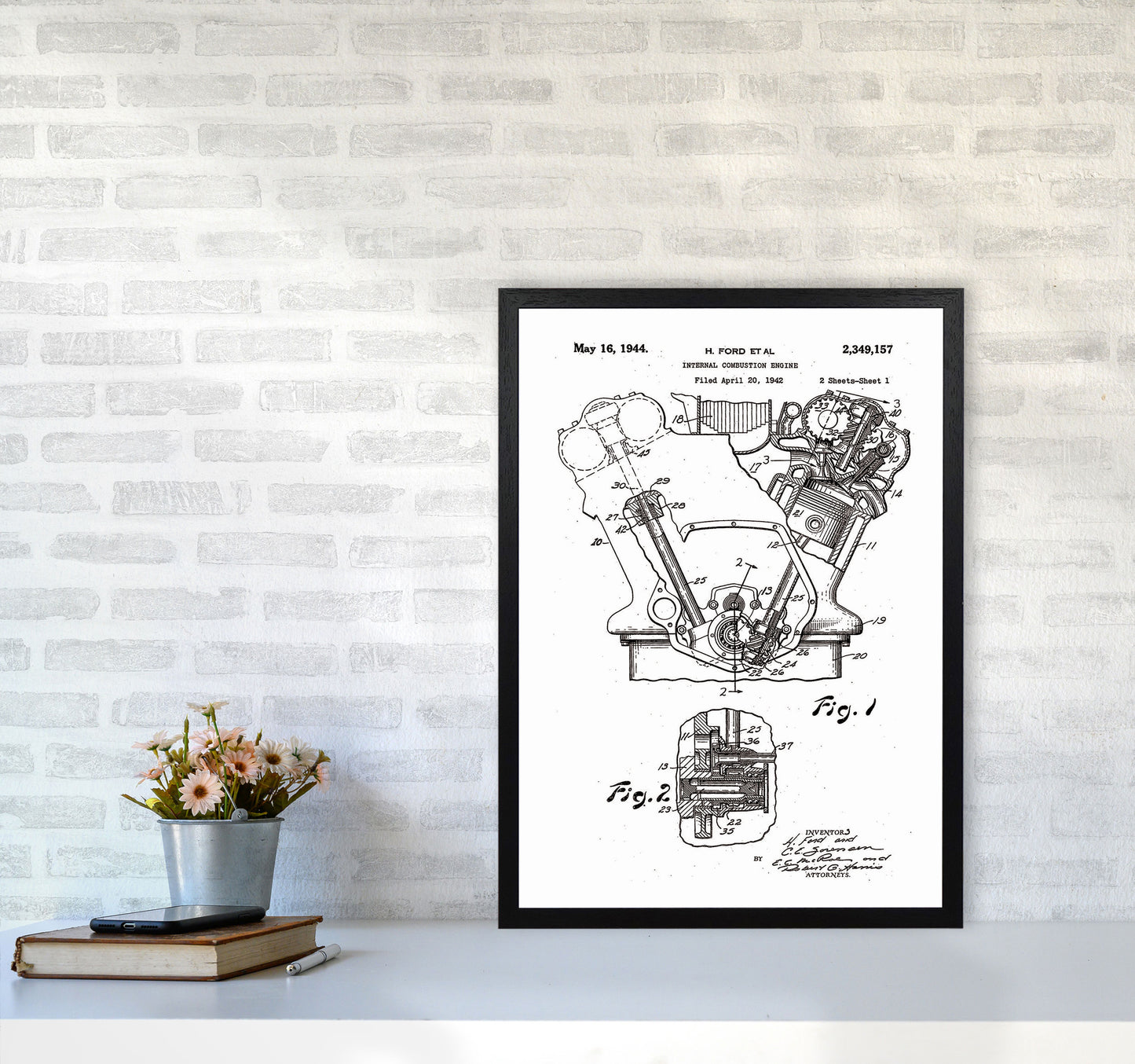 Ford Internal Combustion Engine Patent Art Print by Jason Stanley A2 White Frame