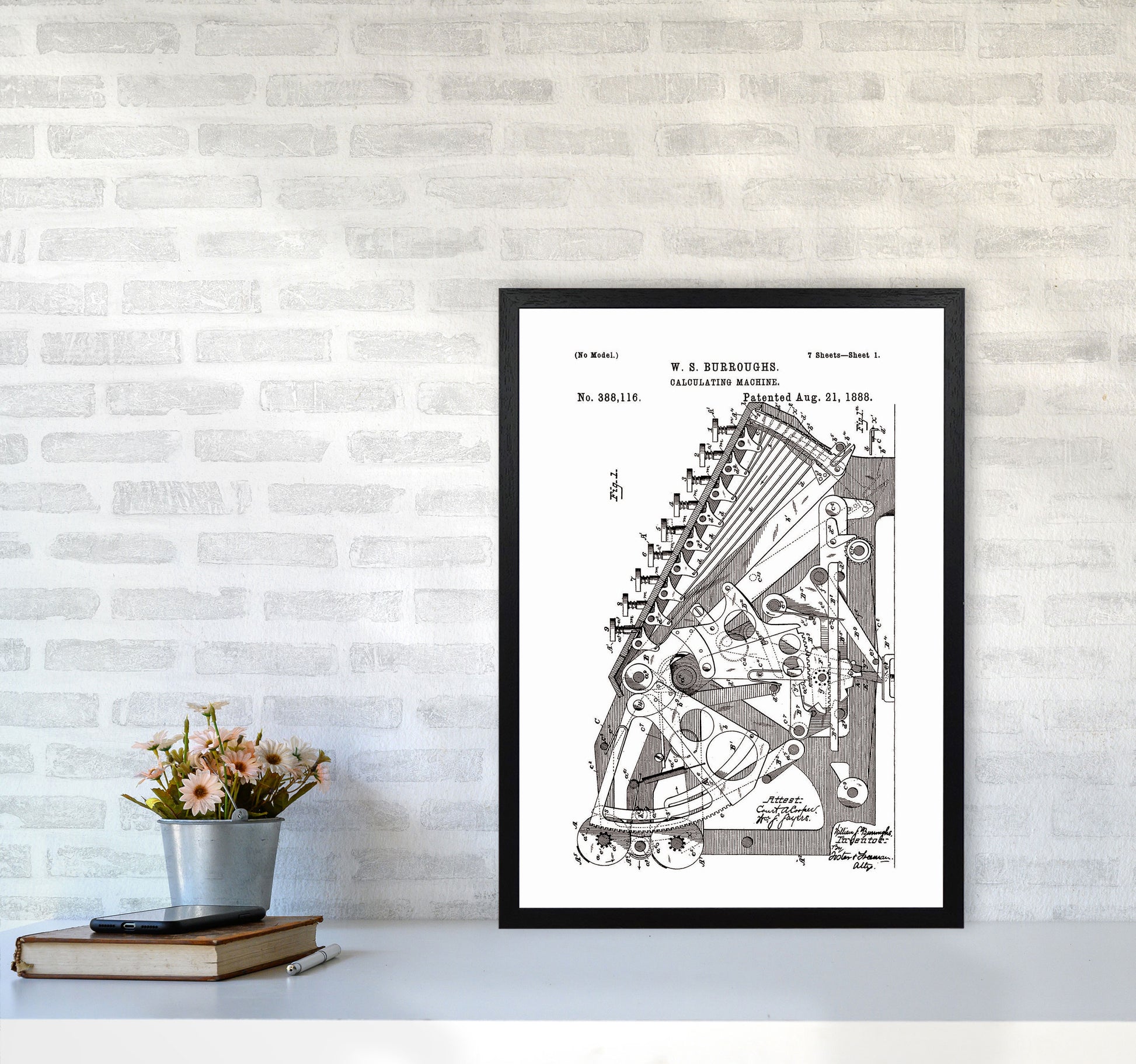 Calculating Machine Patent Art Print by Jason Stanley A2 White Frame