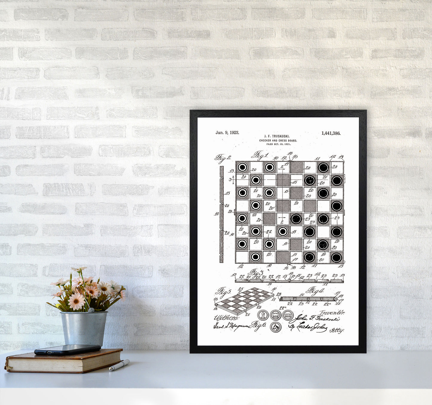 Chess And Checkers Board Patent Art Print by Jason Stanley A2 White Frame