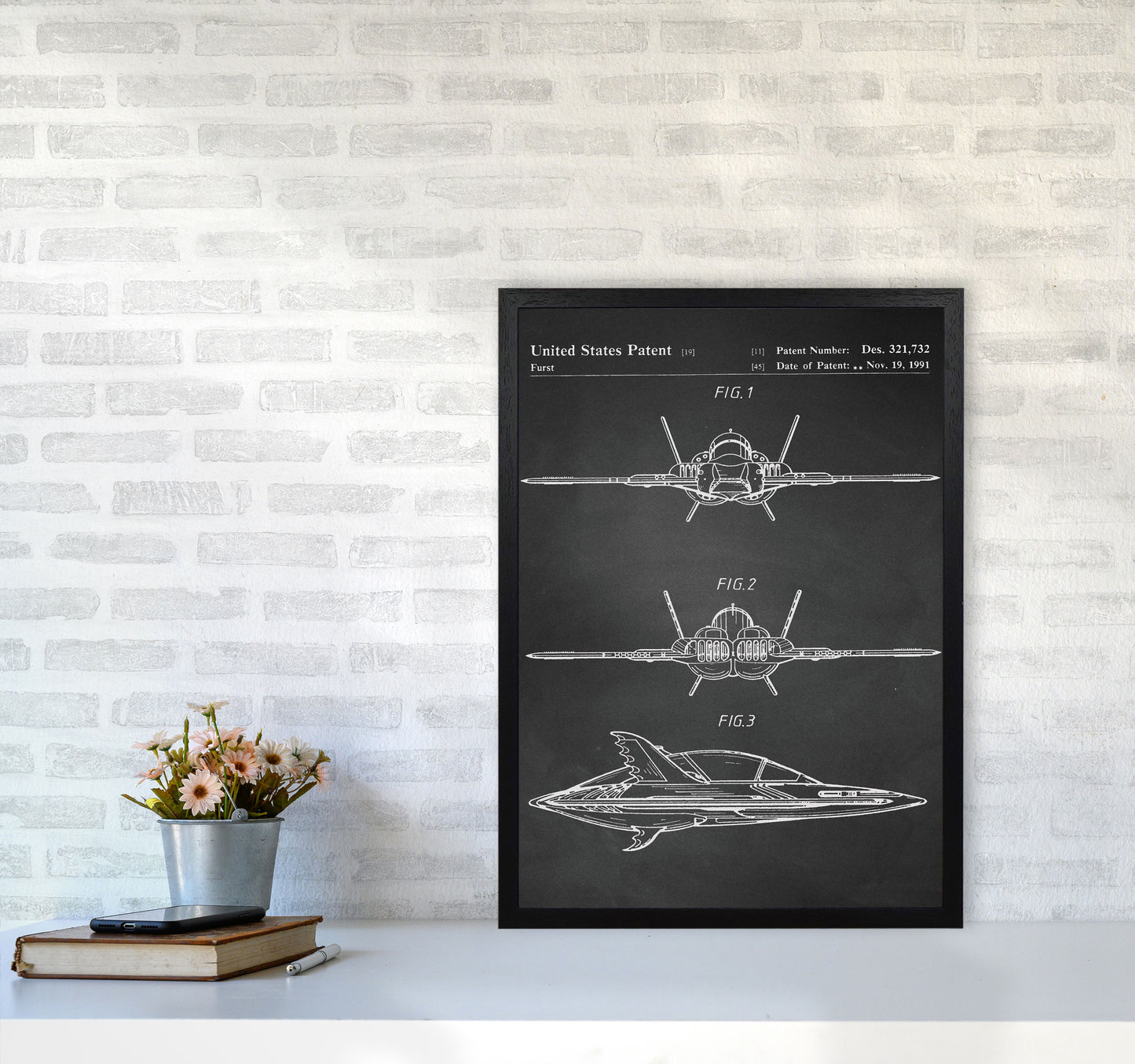 Batwing Patent- Chalkboard Art Print by Jason Stanley A2 White Frame