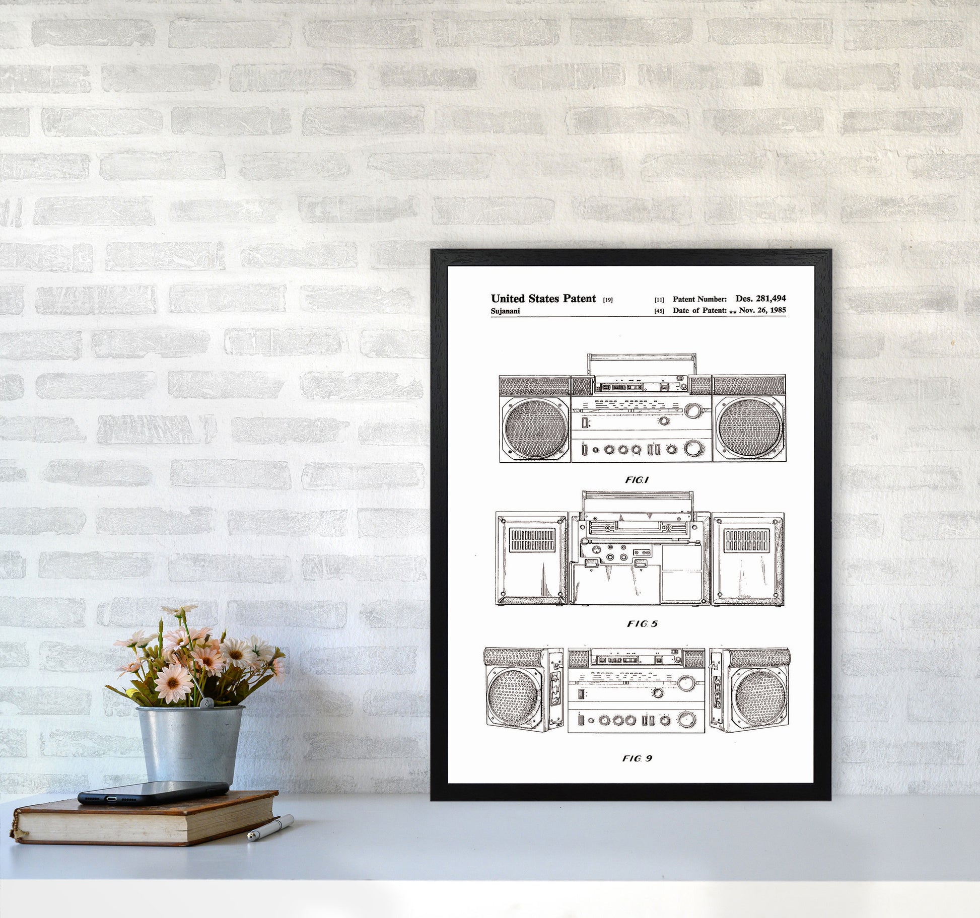 Ghetto Blaster Patent Art Print by Jason Stanley A2 White Frame