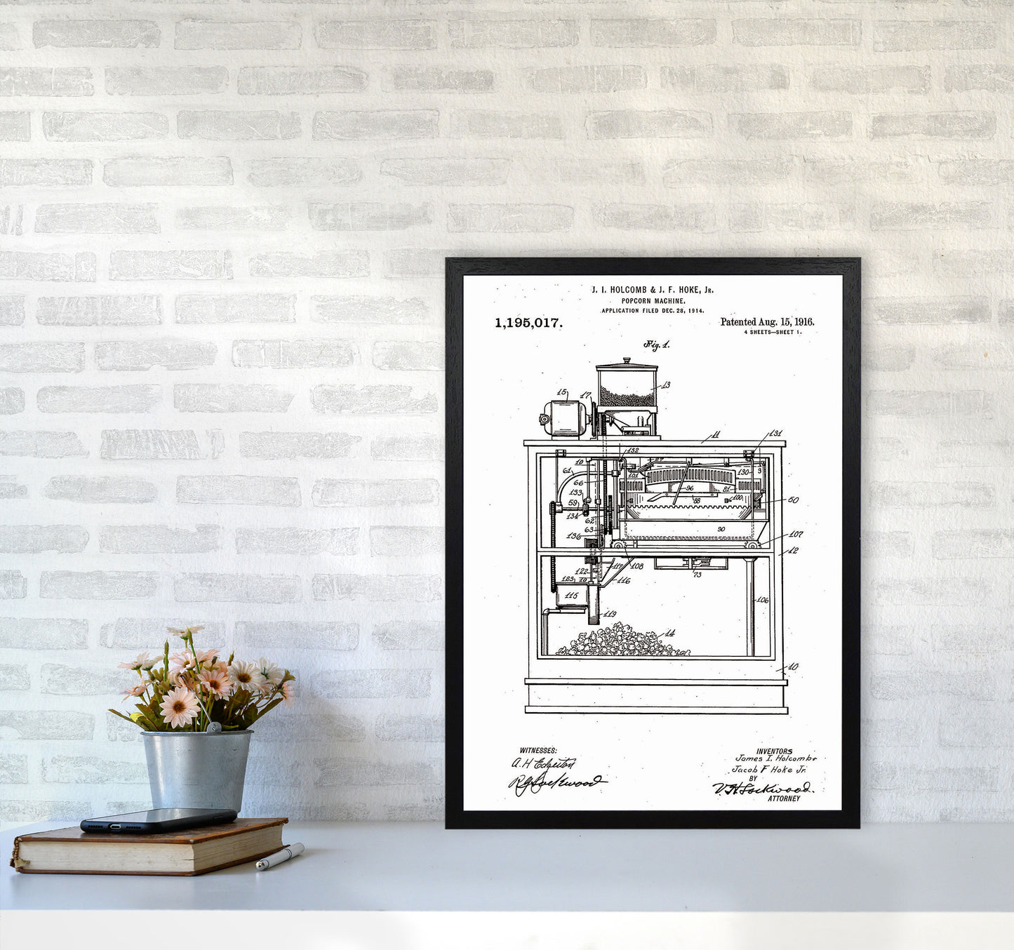 Popcorn Machine Patent Art Print by Jason Stanley A2 White Frame