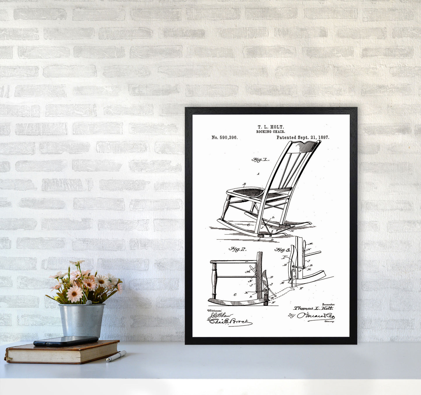 Rocking Chair Patent Art Print by Jason Stanley A2 White Frame