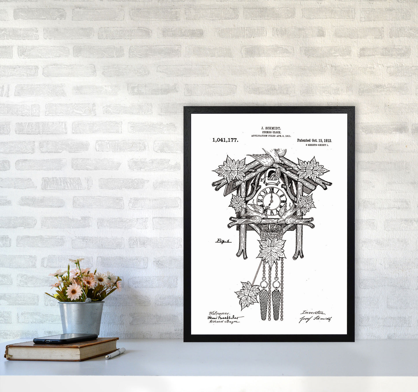Cuckoo Clock Patent Art Print by Jason Stanley A2 White Frame
