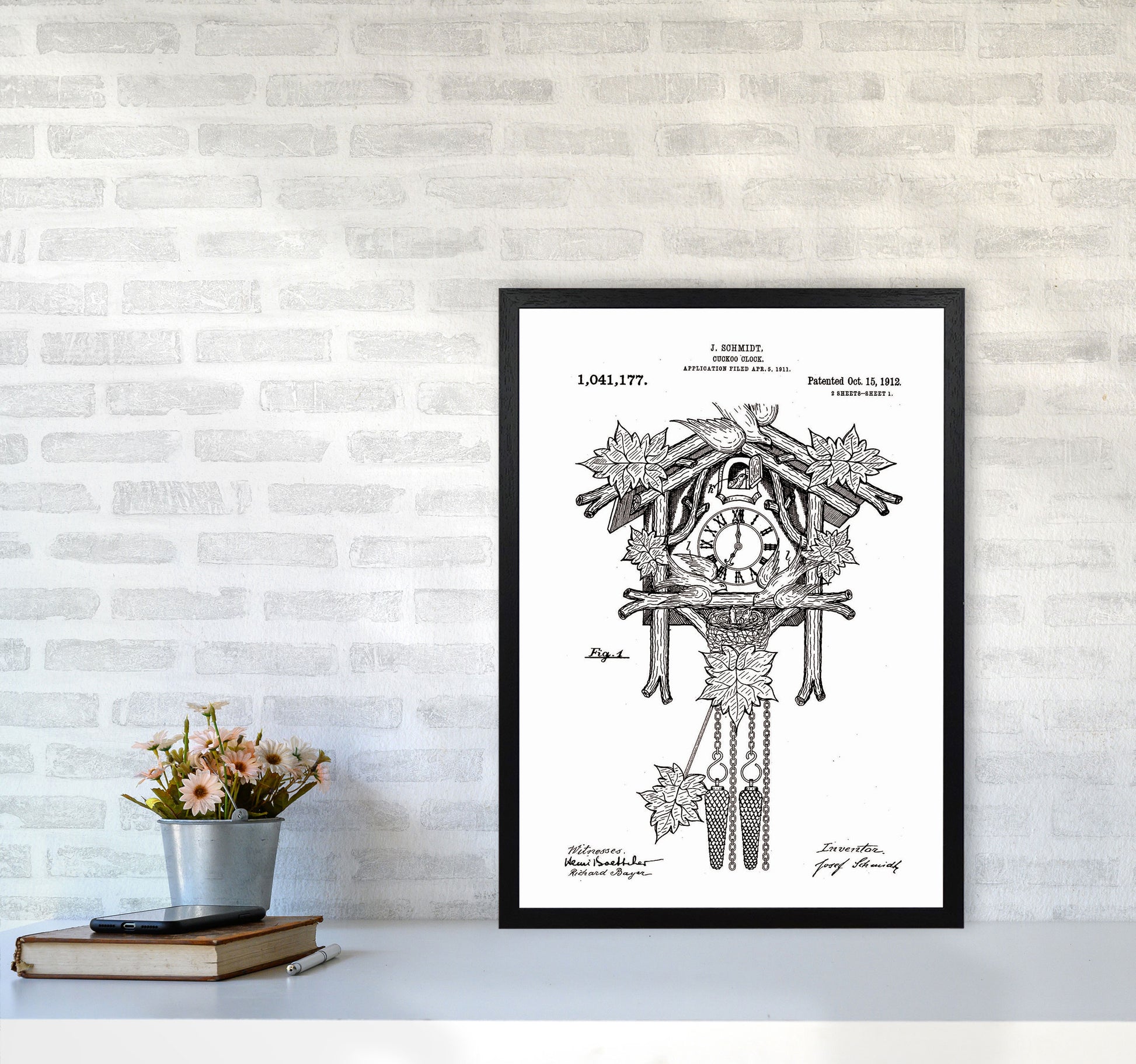 Cuckoo Clock Patent Art Print by Jason Stanley A2 White Frame