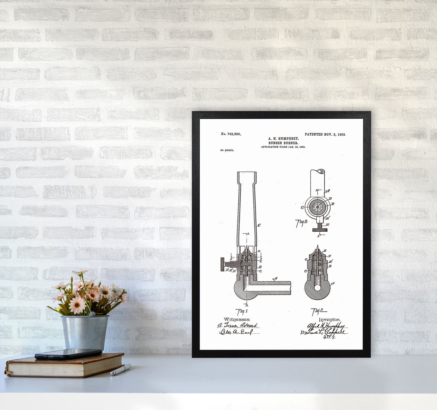 Bunsen Burner Patent Art Print by Jason Stanley A2 White Frame