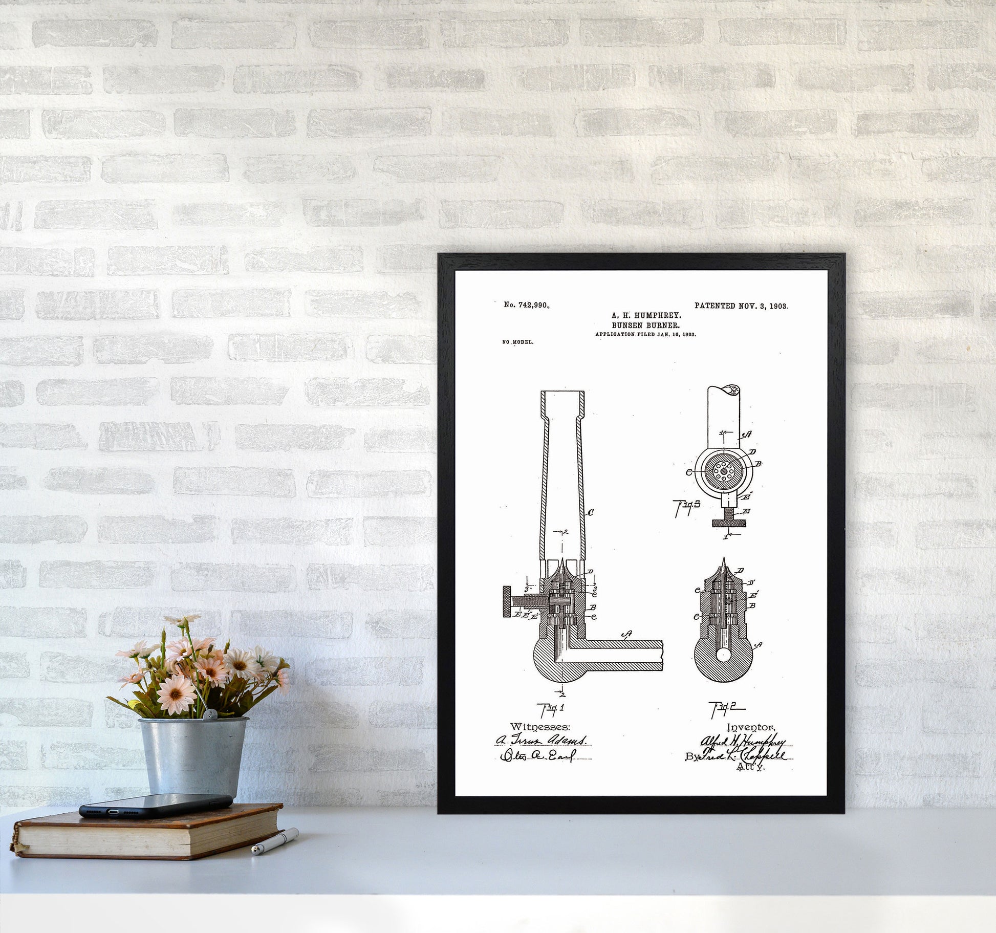 Bunsen Burner Patent Art Print by Jason Stanley A2 White Frame