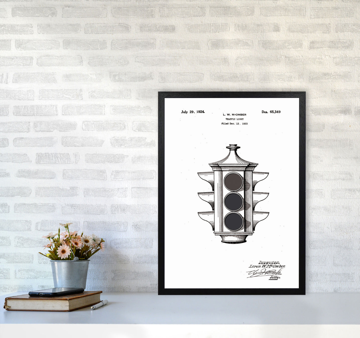 Traffic Light Patent Art Print by Jason Stanley A2 White Frame