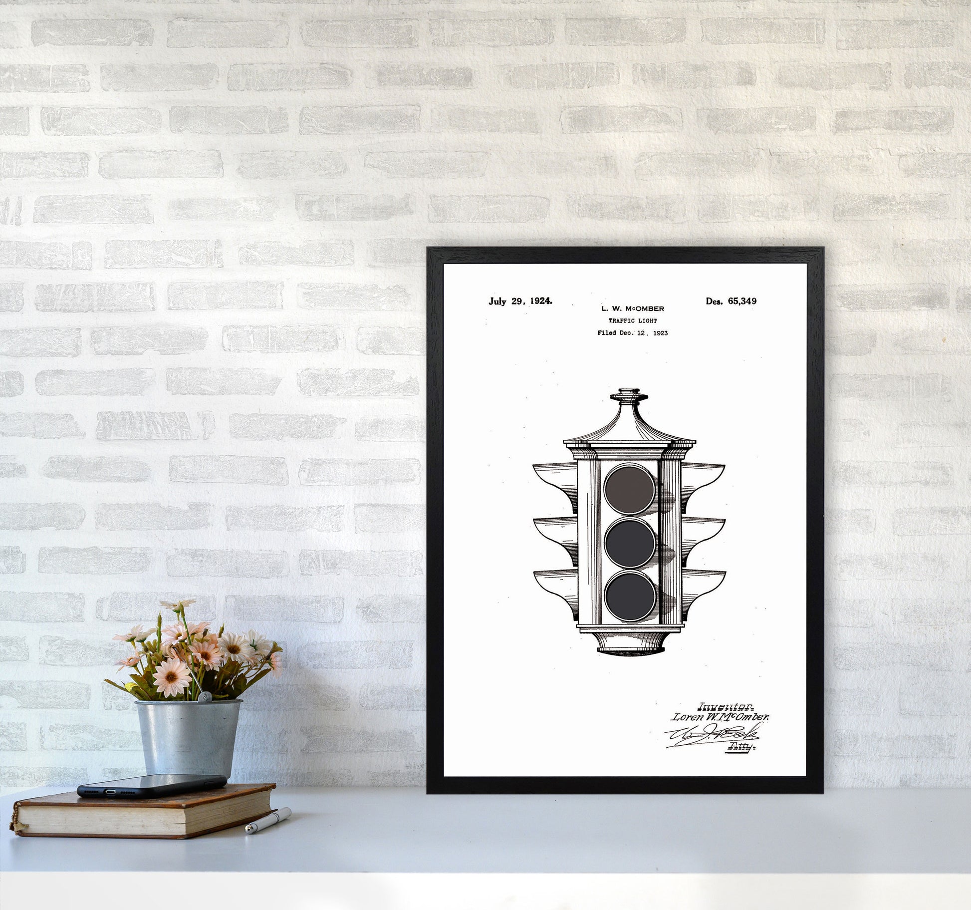 Traffic Light Patent Art Print by Jason Stanley A2 White Frame