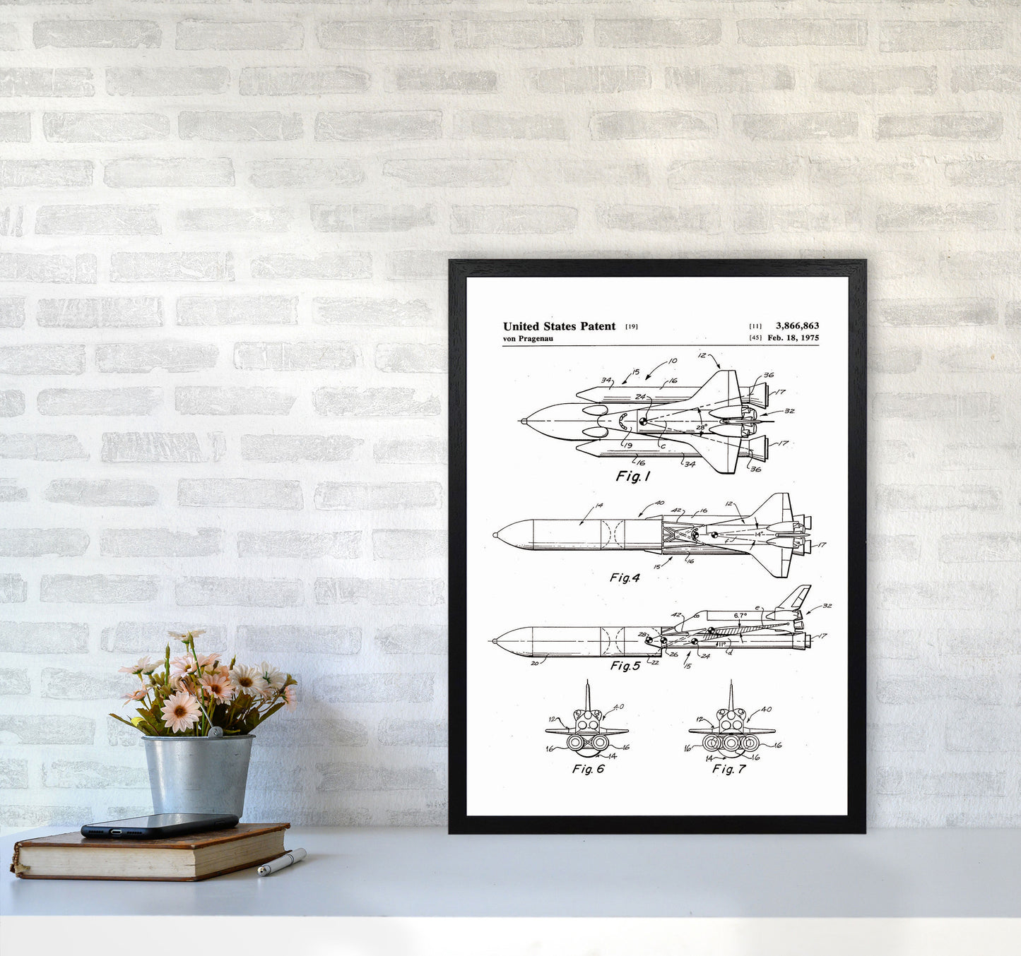 Space Shuttle Patent Art Print by Jason Stanley A2 White Frame