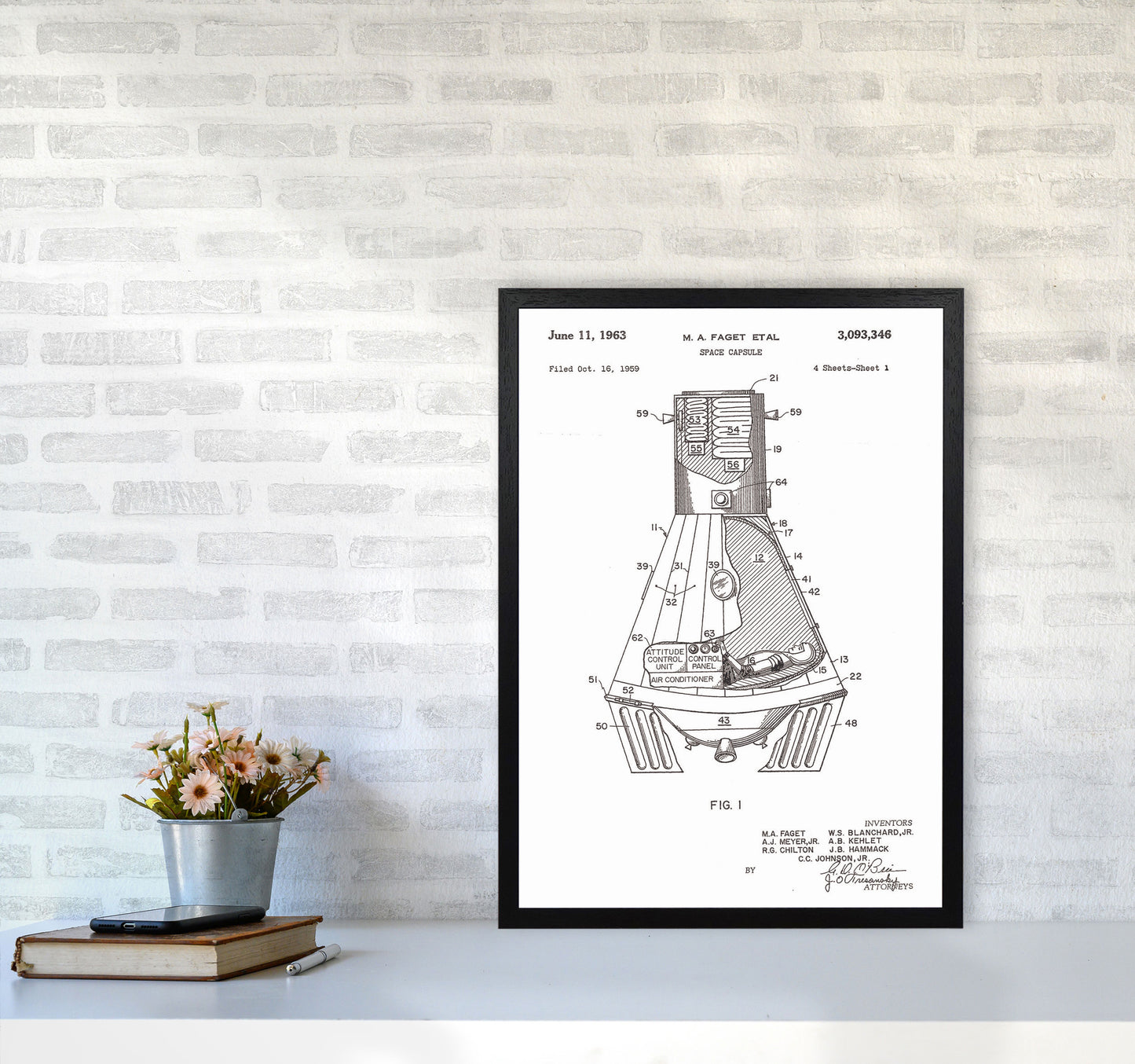 Space Capsule Patent Art Print by Jason Stanley A2 White Frame