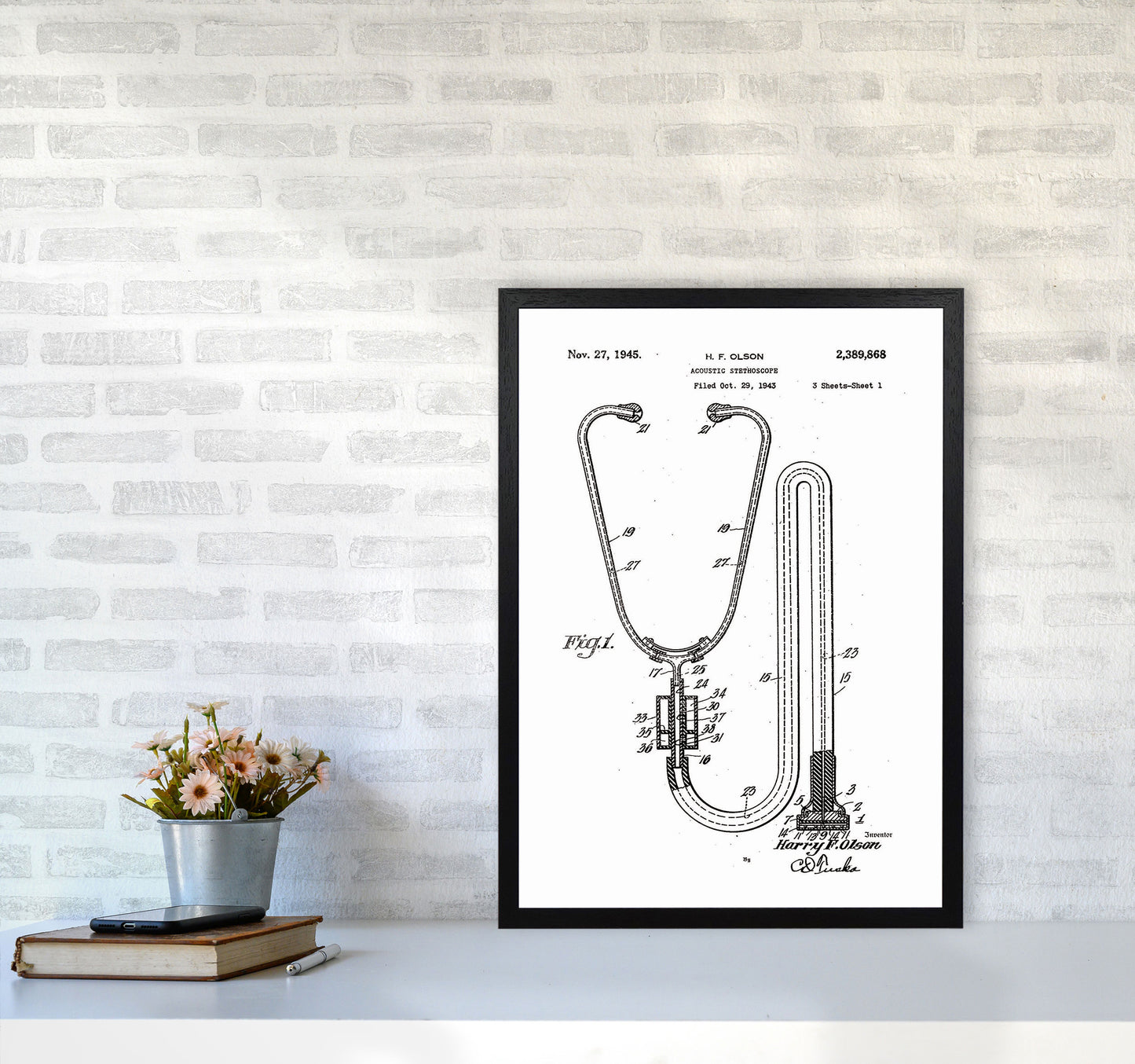 Stethoscope Patent Art Print by Jason Stanley A2 White Frame