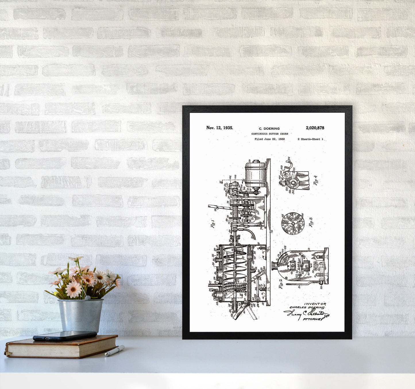 Butter Churn Patent Art Print by Jason Stanley A2 White Frame