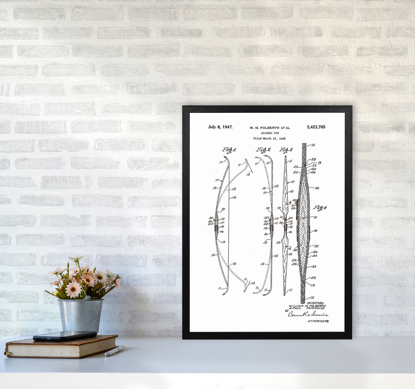 Archery Bow Patent Art Print by Jason Stanley A2 White Frame