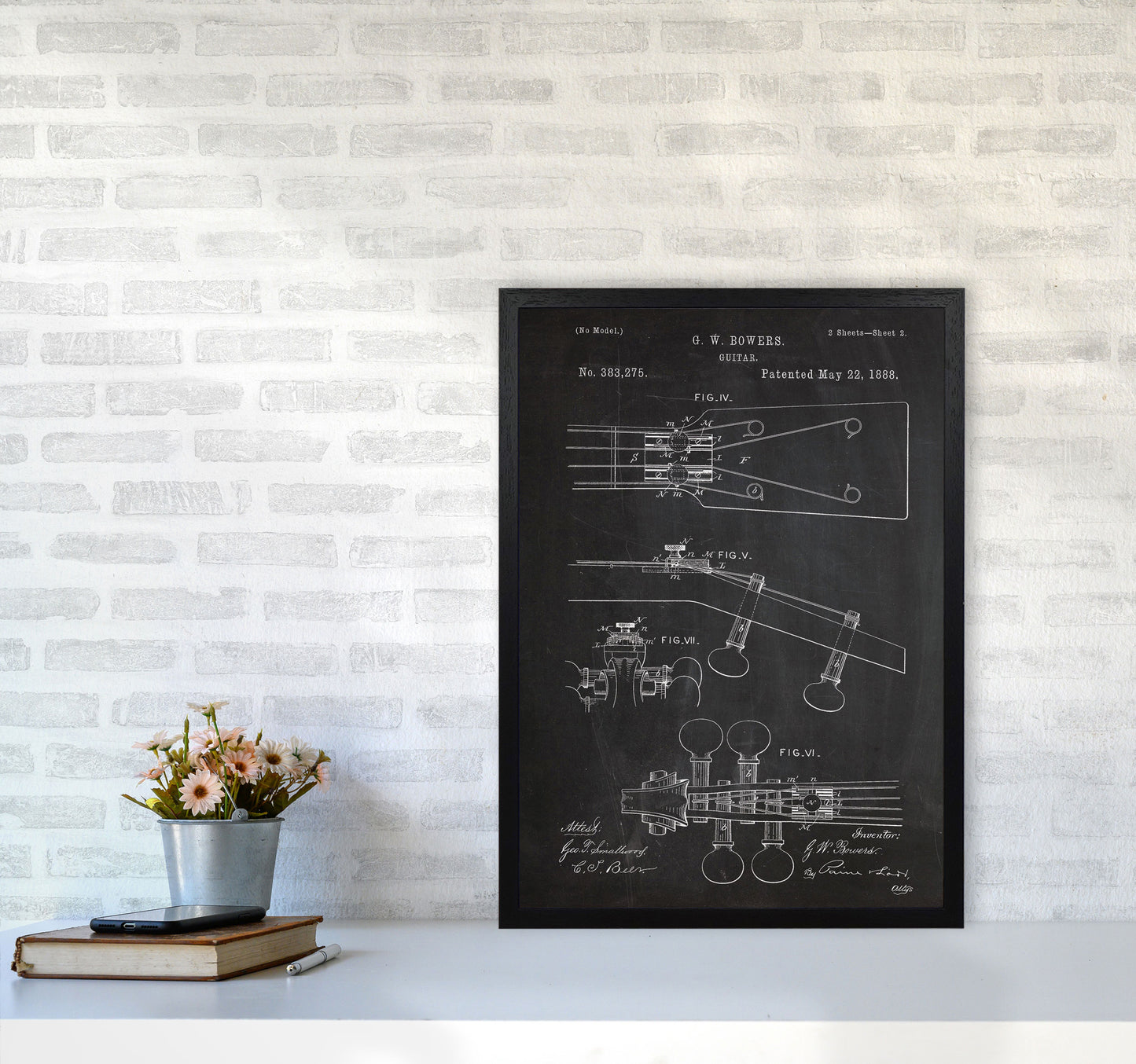 Guitar Neck Patent Art Print by Jason Stanley A2 White Frame
