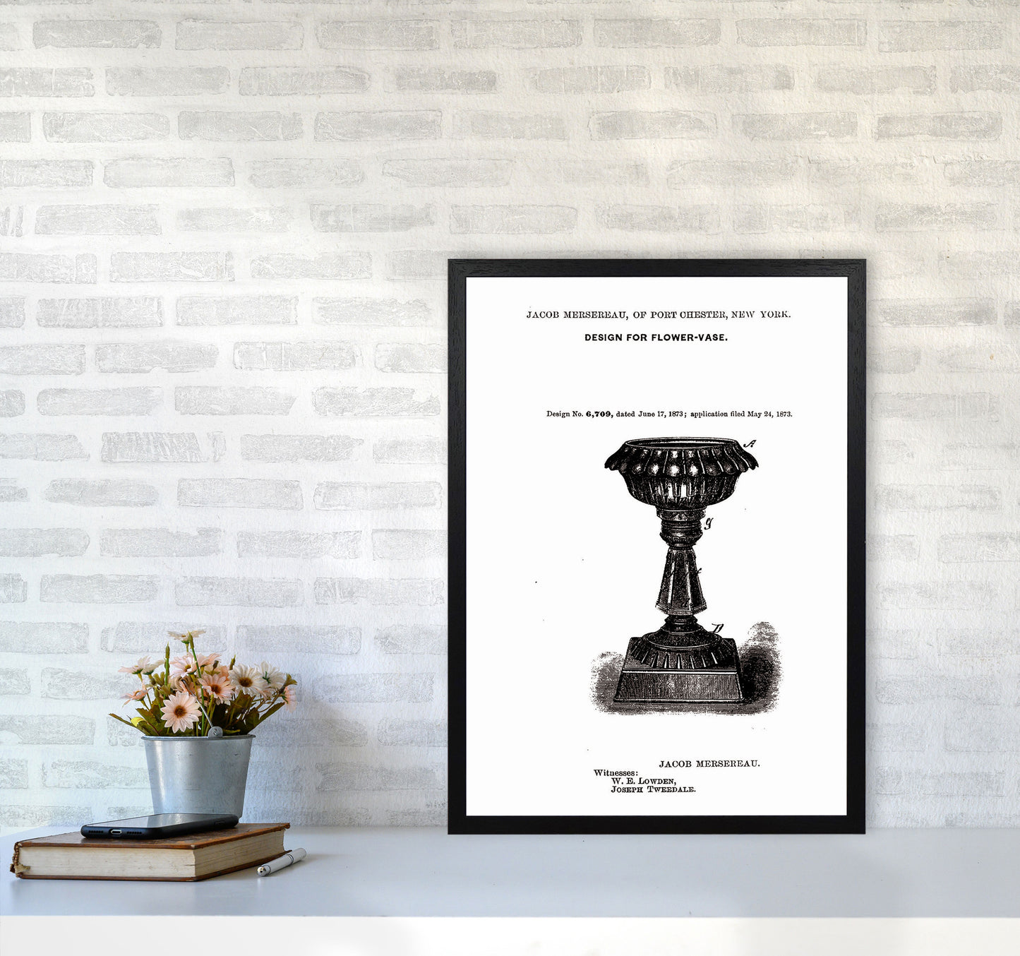 Flower Vase Patent Art Print by Jason Stanley A2 White Frame