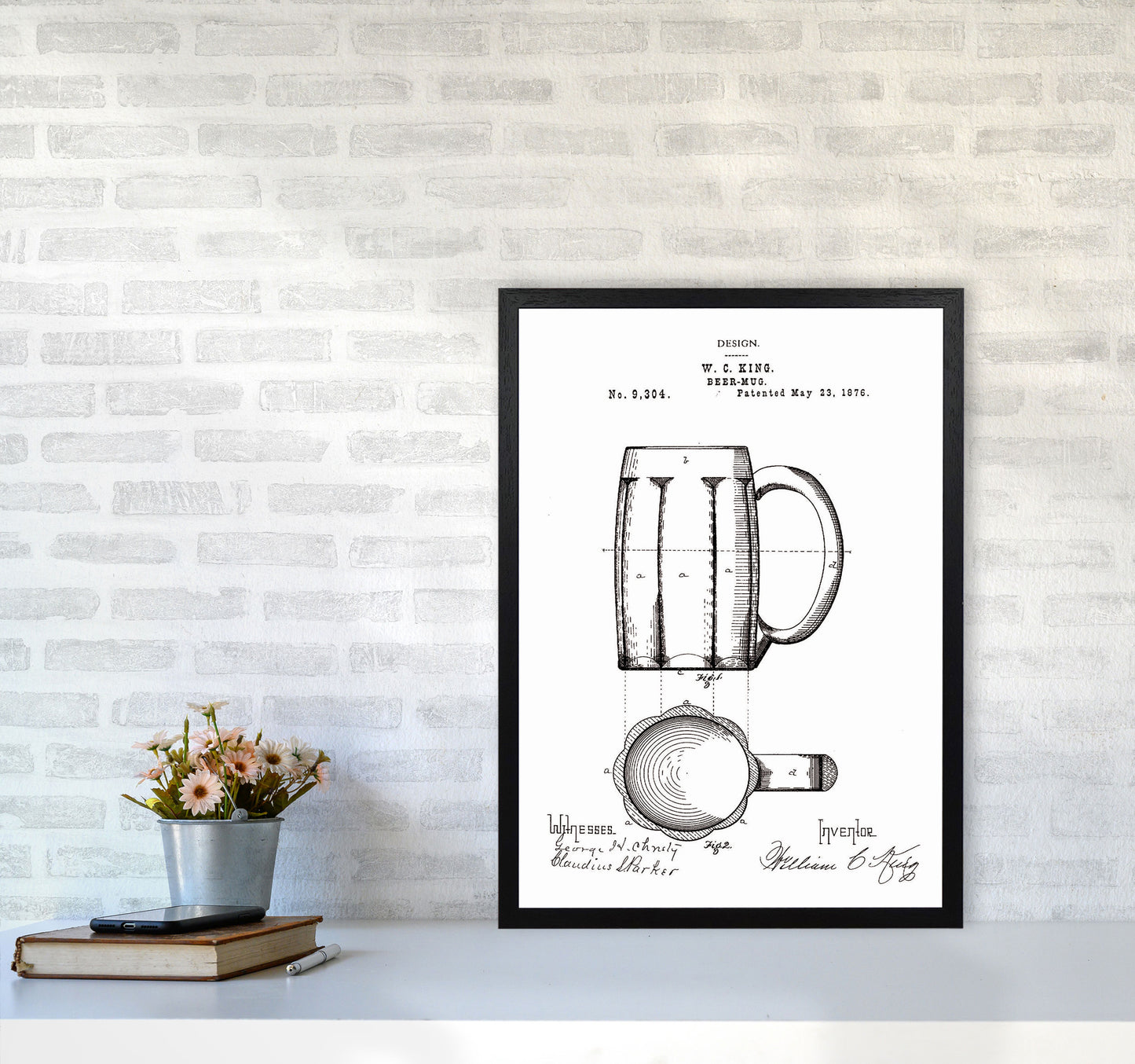 Beer Mug Patent 2 Art Print by Jason Stanley A2 White Frame