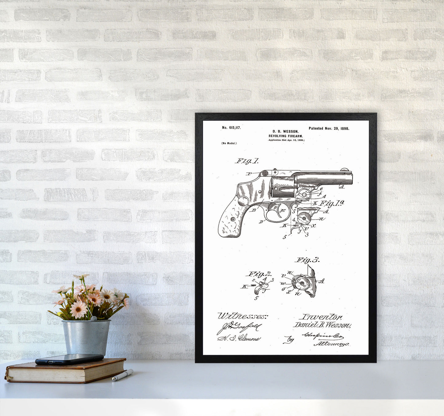 Revolver Patent Art Print by Jason Stanley A2 White Frame