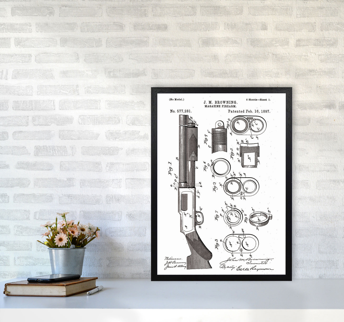 Shotgun Patent Art Print by Jason Stanley A2 White Frame