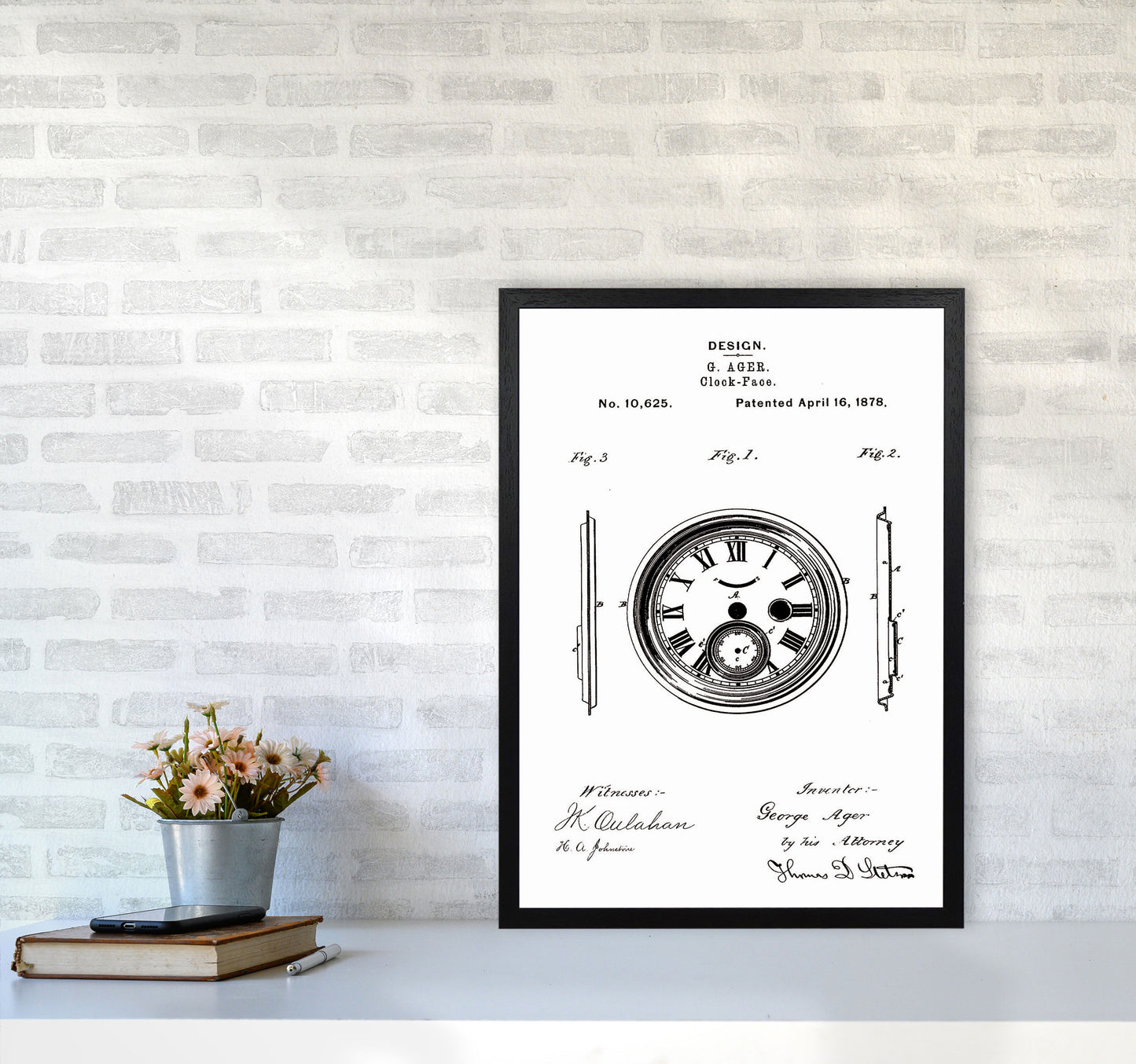 Clock Patent Art Print by Jason Stanley A2 White Frame