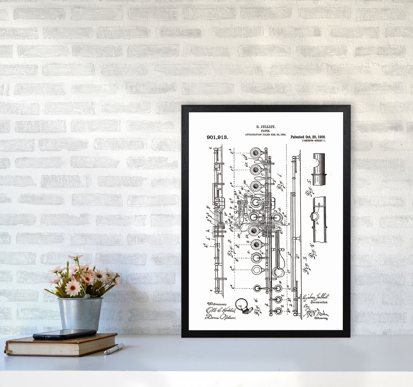 Flute Patent Art Print by Jason Stanley A2 White Frame
