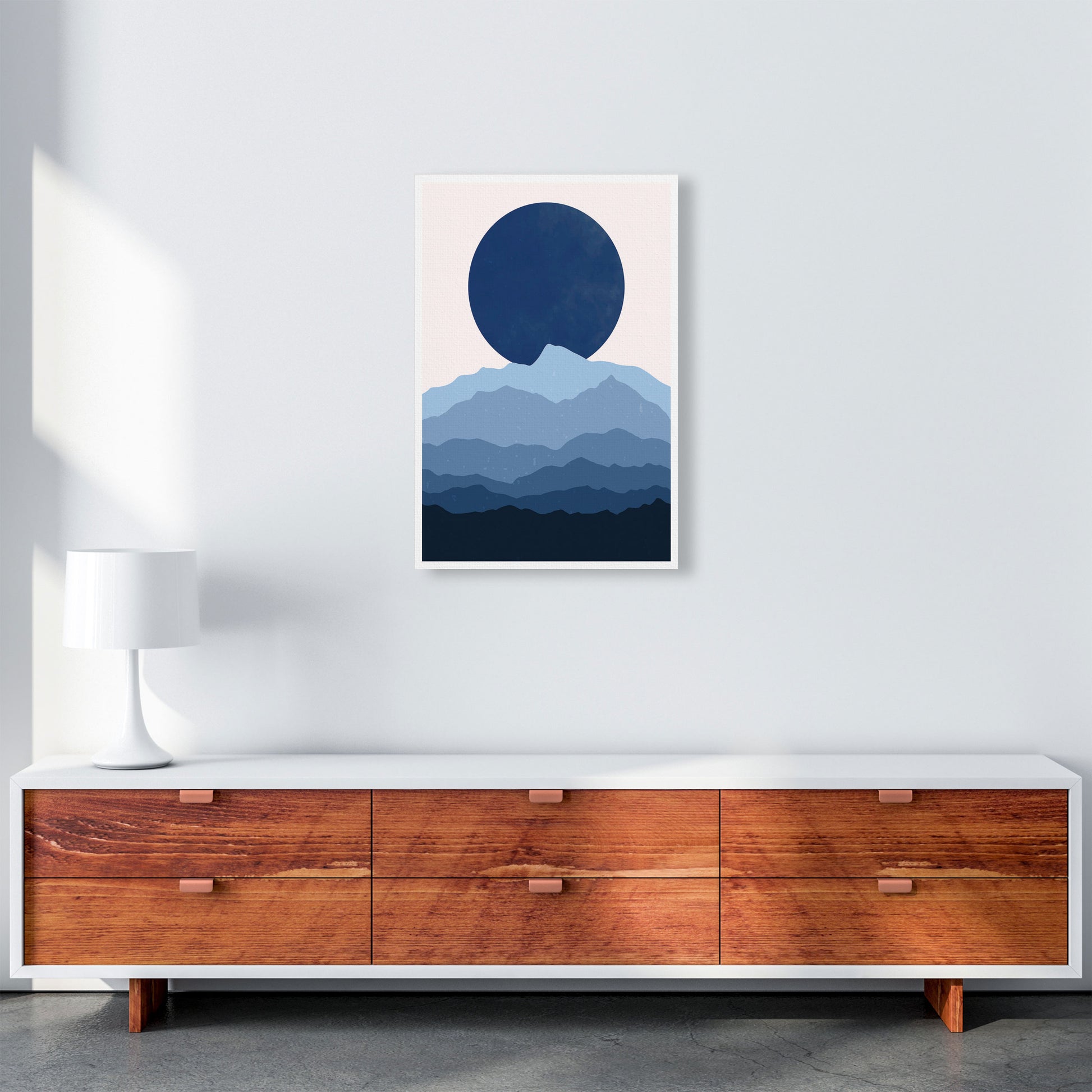 Blue Abstract Moonrise Art Print by Jason Stanley A2 Canvas