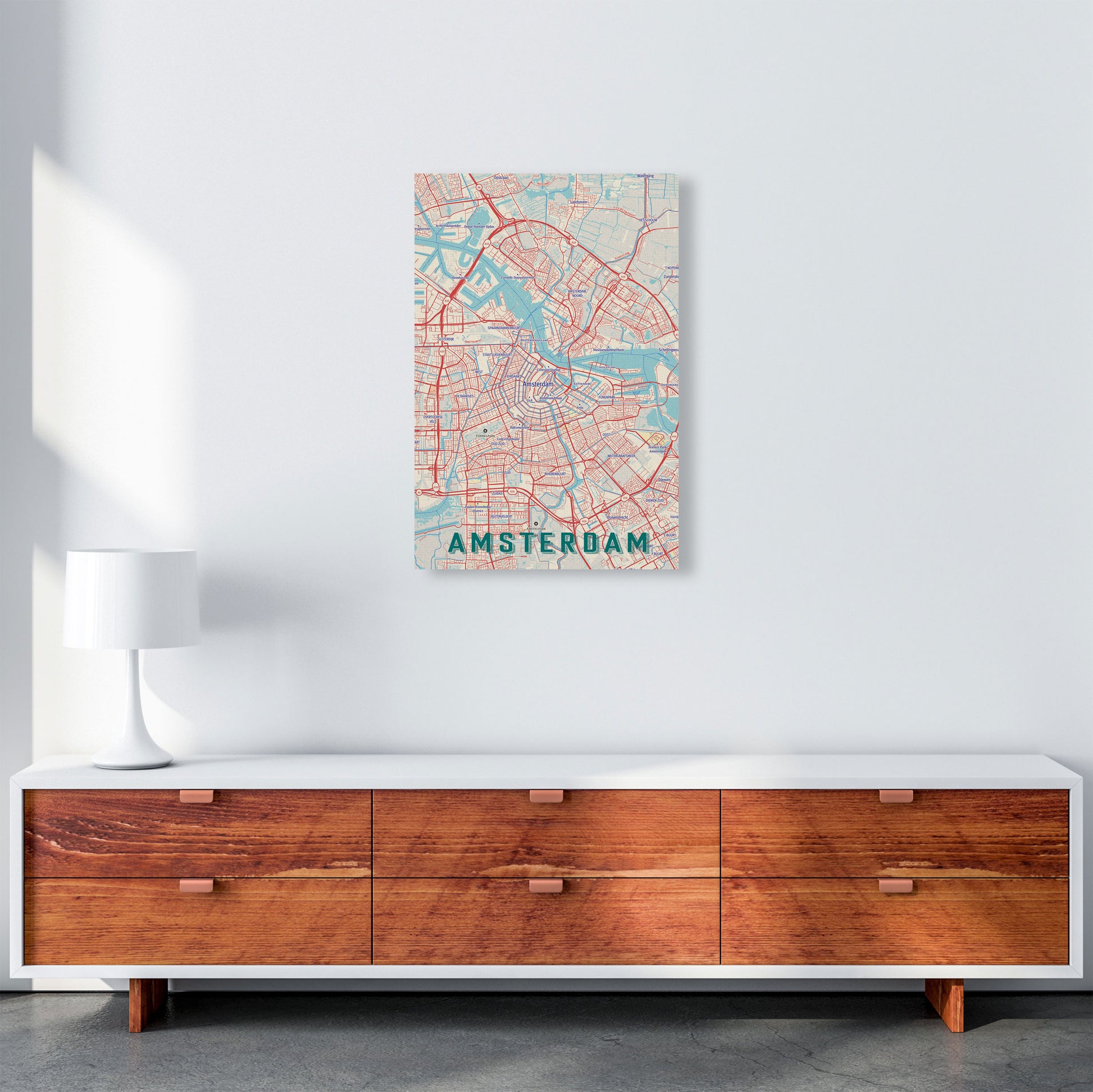 Retro Map - Amsterdam Art Print by Jason Stanley A2 Canvas
