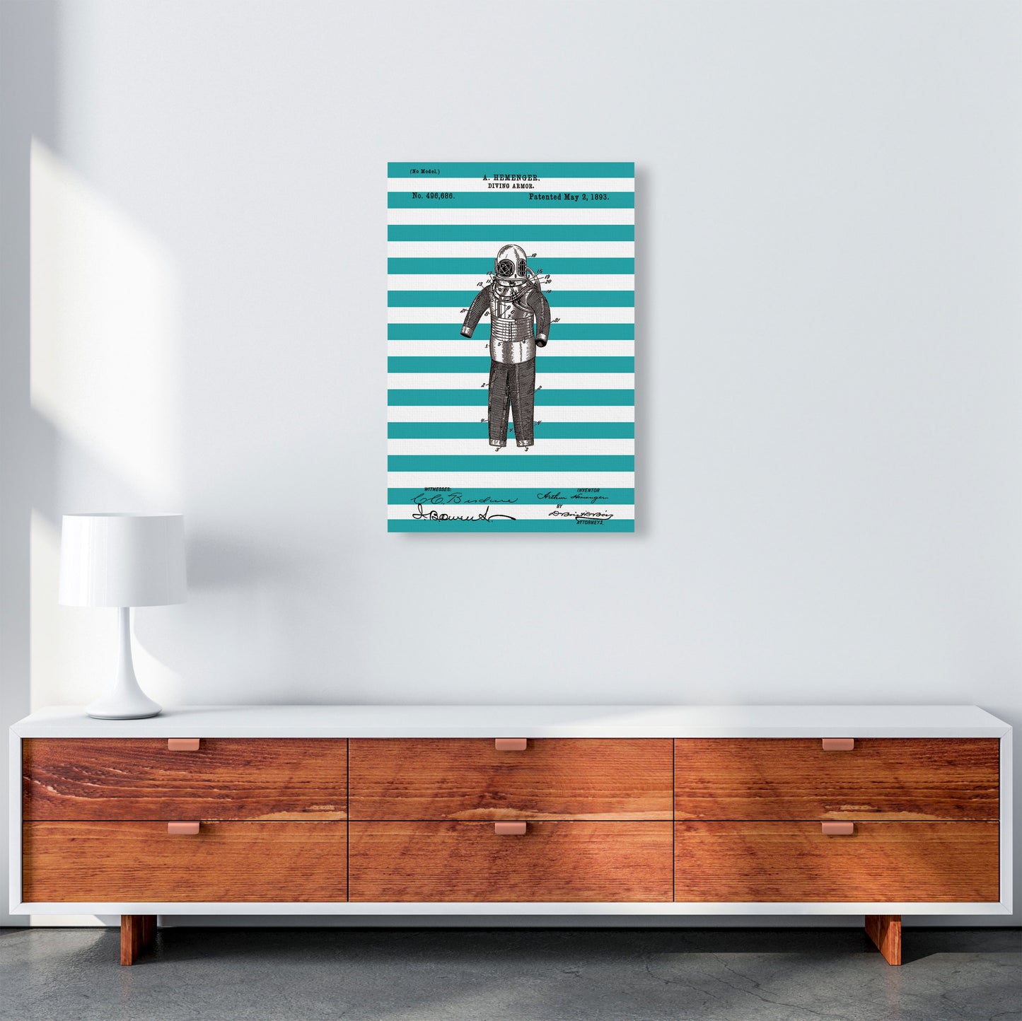 Diving Armor Patent Stripe Art Print by Jason Stanley A2 Canvas