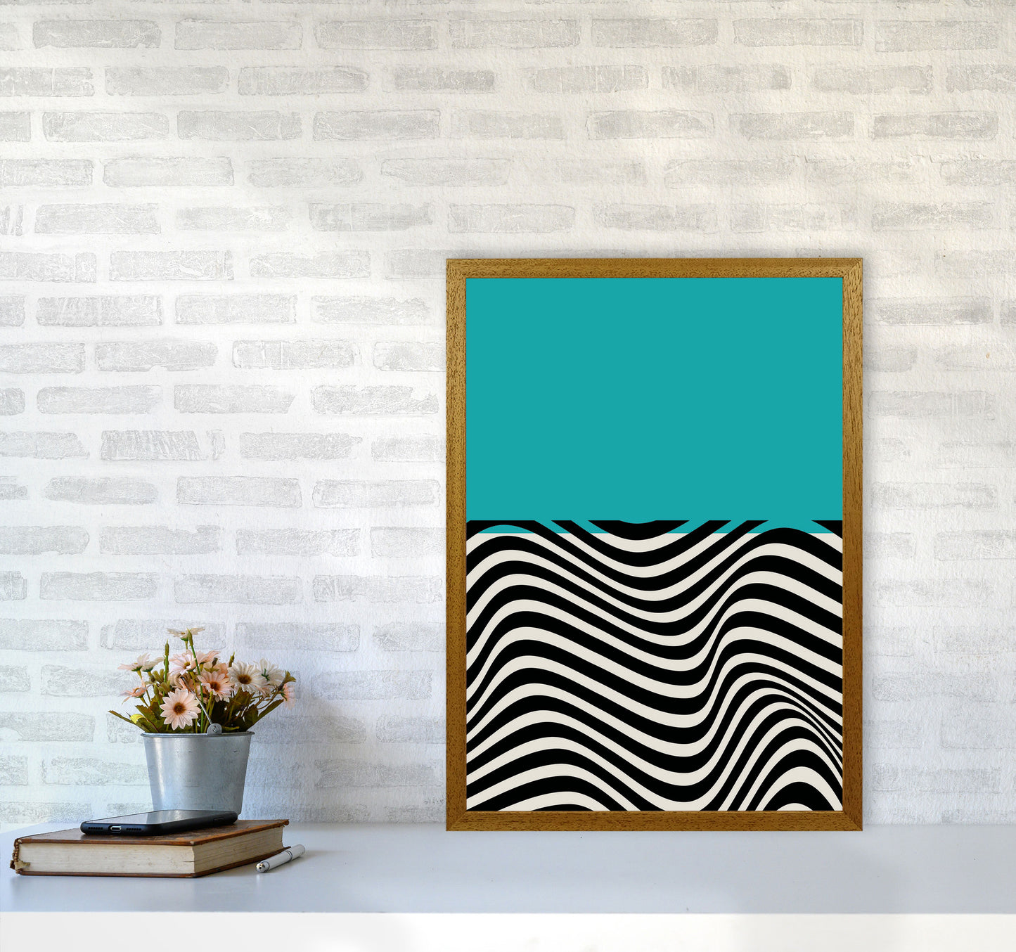 Minimal Abstract Blue Wave Art Print by Jason Stanley A2 Print Only