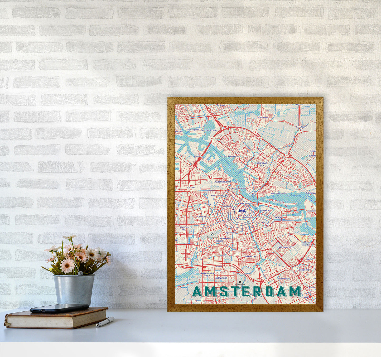 Retro Map - Amsterdam Art Print by Jason Stanley A2 Print Only
