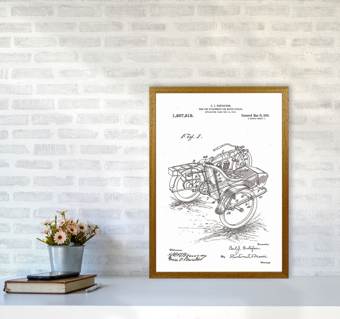 Motorcycle With Side Car Patent Art Print by Jason Stanley A2 Print Only