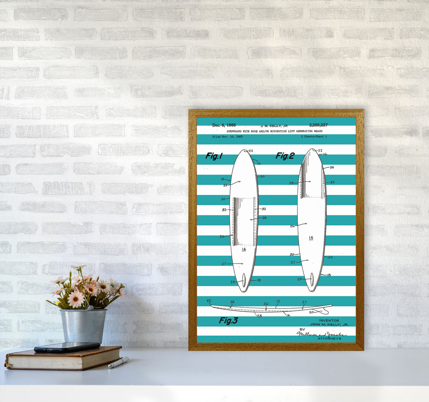 Surfboard Patent Stripe Art Print by Jason Stanley A2 Print Only