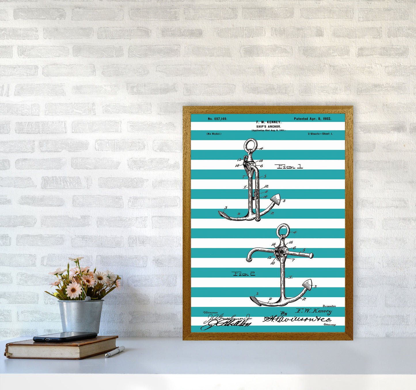 Anchor Patent Stripe Art Print by Jason Stanley A2 Print Only