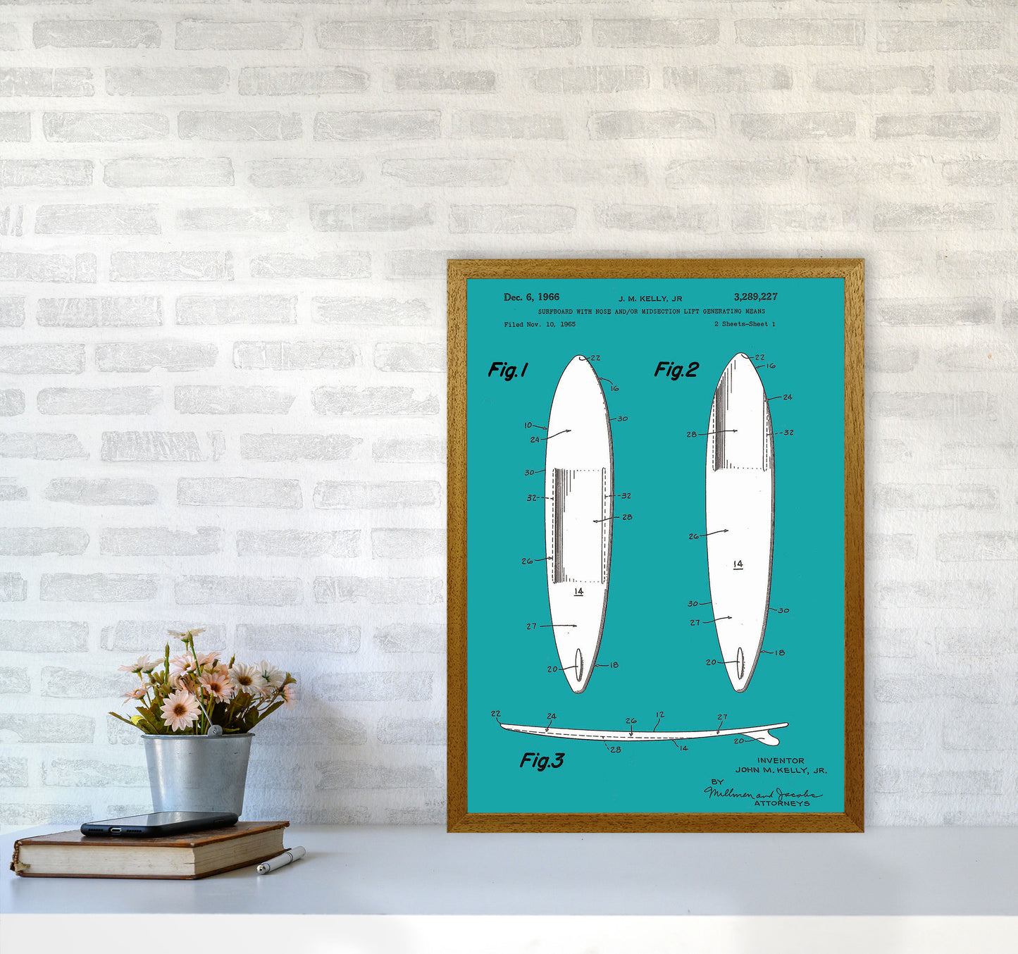 Surfboard Patent Blue Art Print by Jason Stanley A2 Print Only