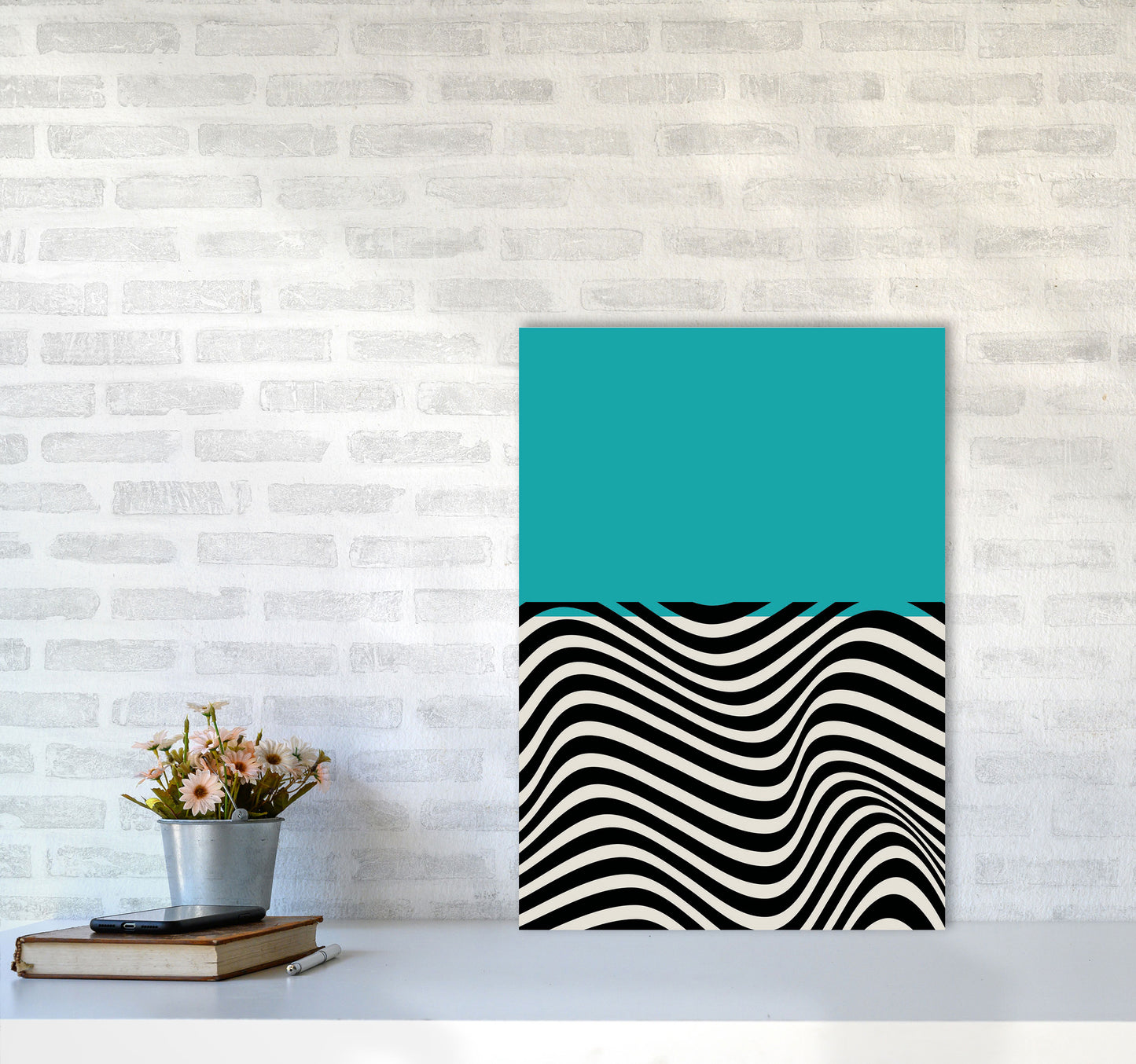 Minimal Abstract Blue Wave Art Print by Jason Stanley A2 Black Frame