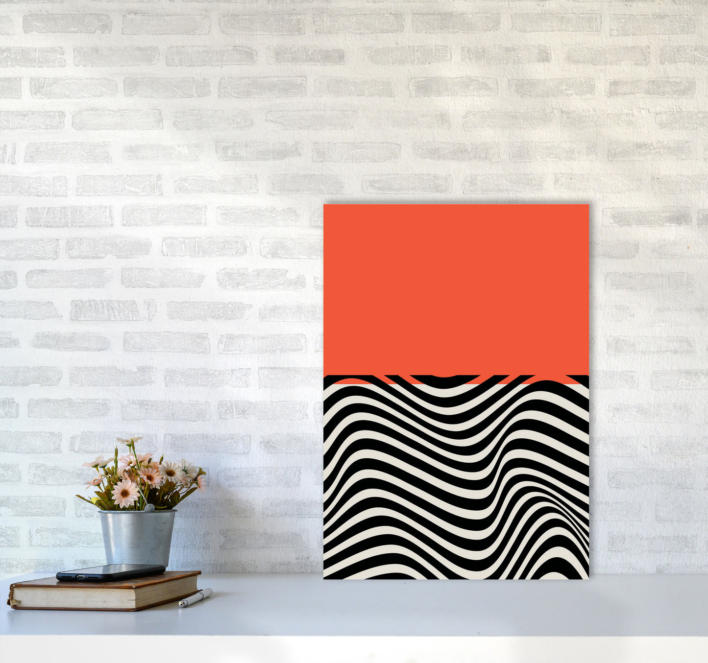 Minimal Abstract Red Wave Art Print by Jason Stanley A2 Black Frame