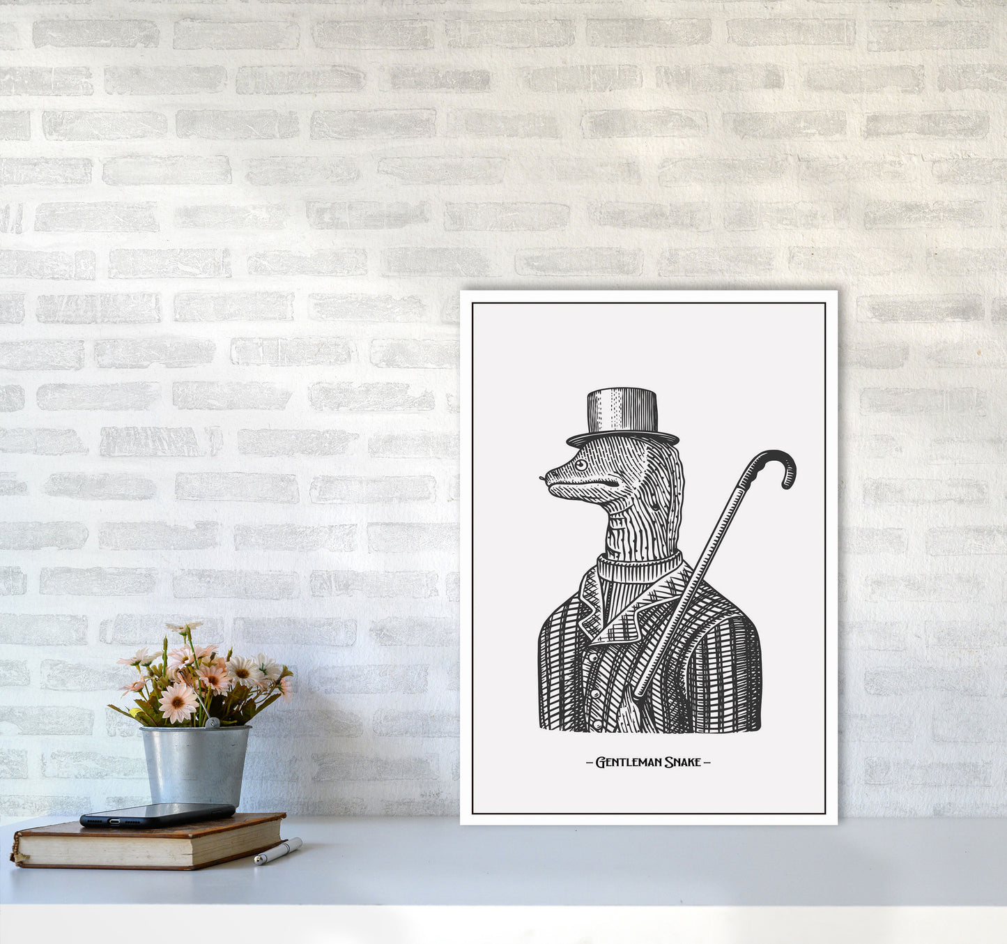 Gentlemen Snake Art Print by Jason Stanley A2 Black Frame