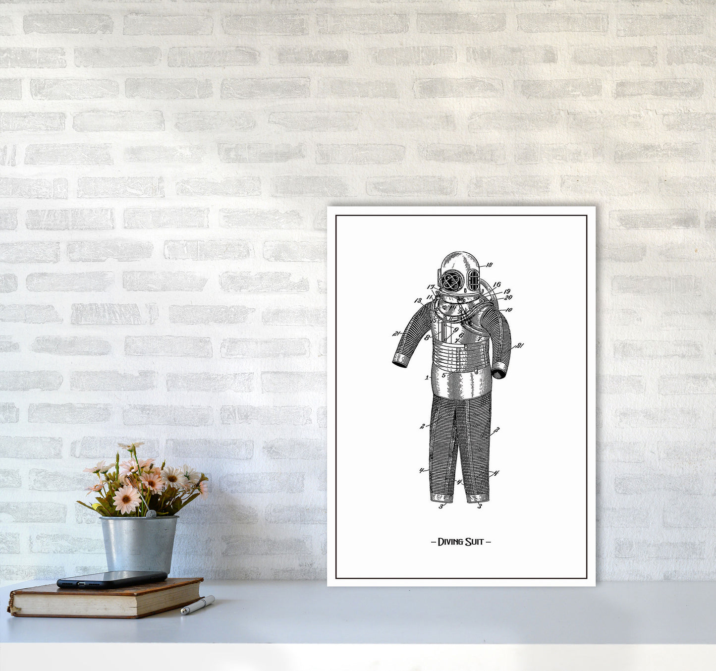 Diving Suit Art Print by Jason Stanley A2 Black Frame