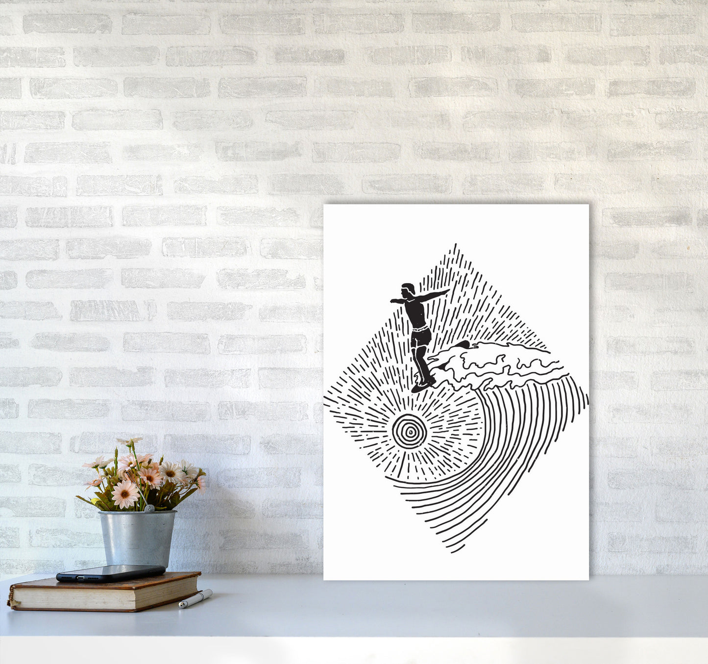 Surfer Line Drawing Art Print by Jason Stanley A2 Black Frame