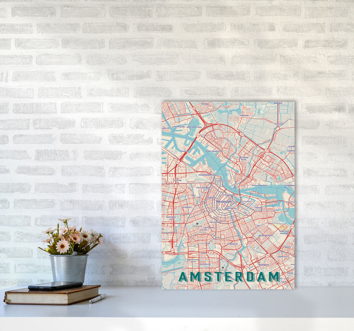 Retro Map - Amsterdam Art Print by Jason Stanley A2 Black Frame