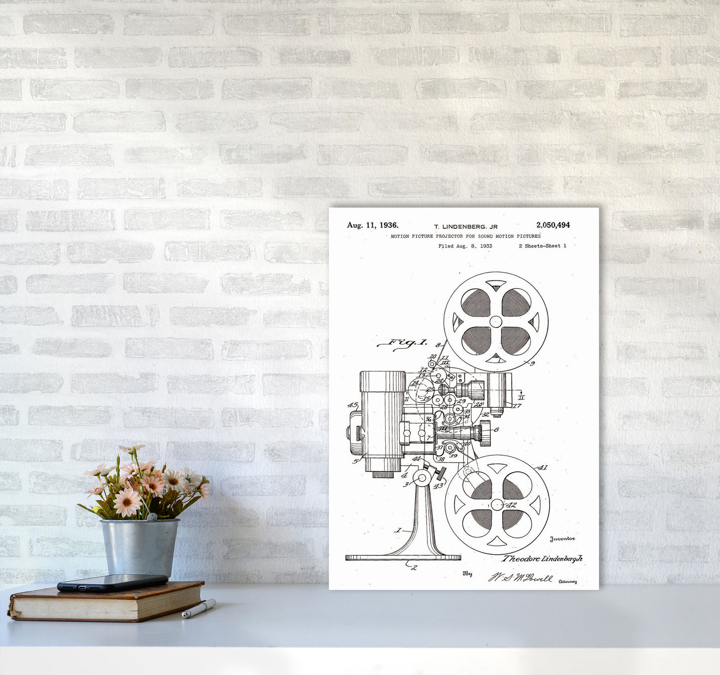 Motion Picture Projector Patent Art Print by Jason Stanley A2 Black Frame