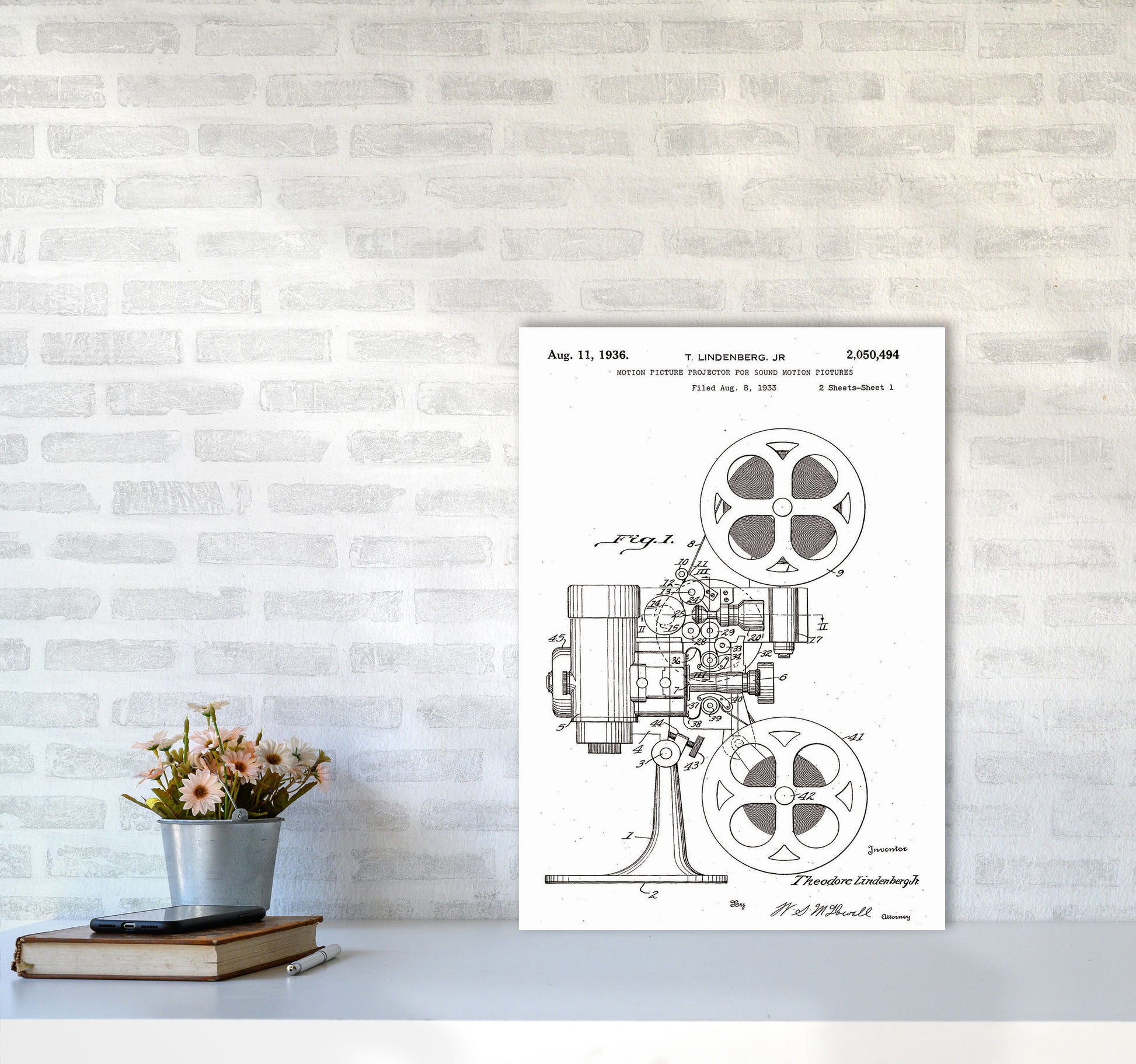 Motion Picture Projector Patent Art Print by Jason Stanley A2 Black Frame