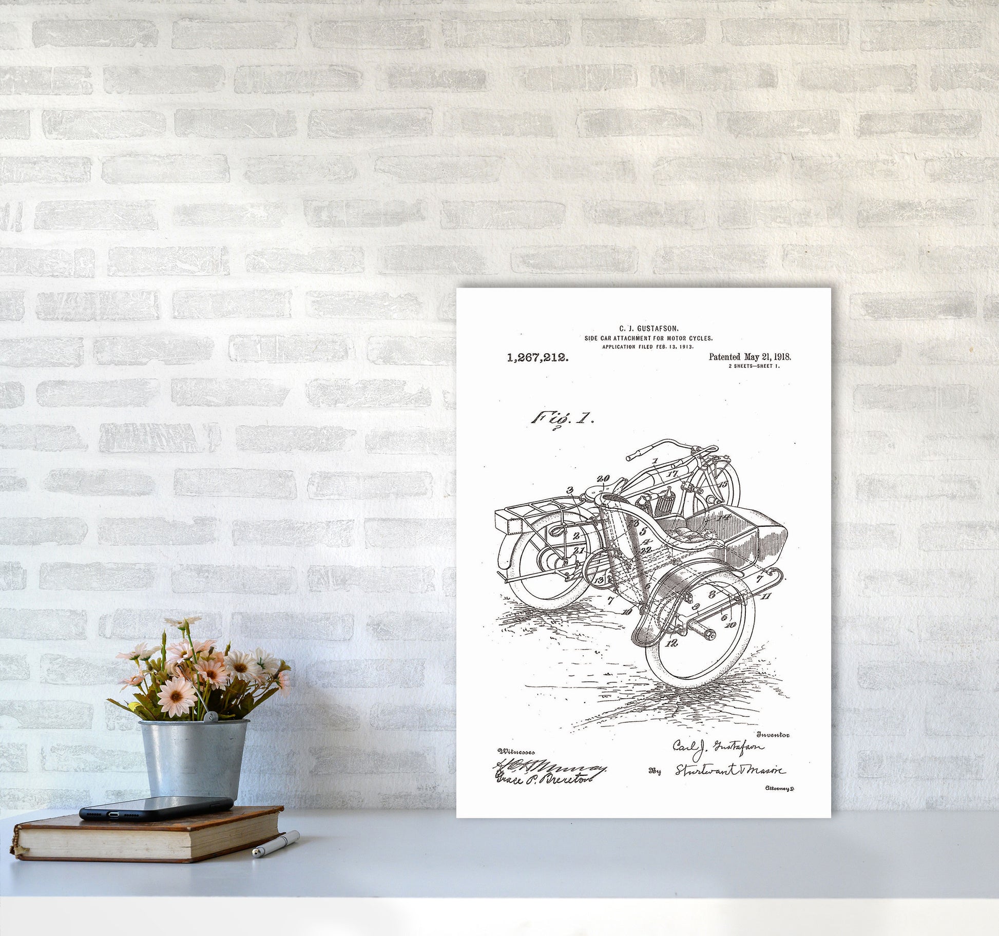 Motorcycle With Side Car Patent Art Print by Jason Stanley A2 Black Frame