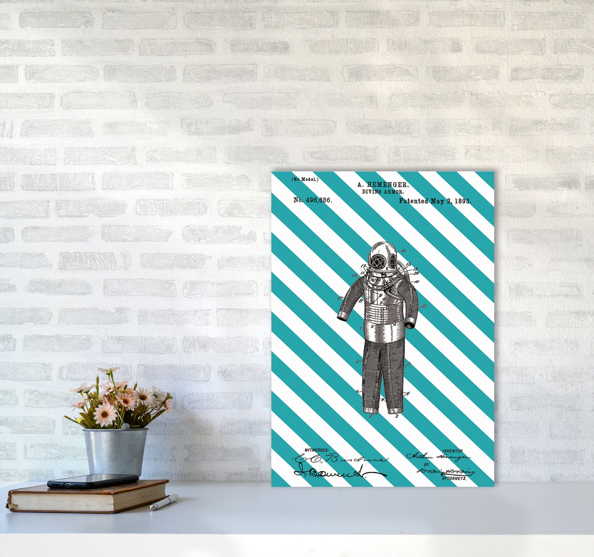 Diving Armor Patent Side Stripe Art Print by Jason Stanley A2 Black Frame