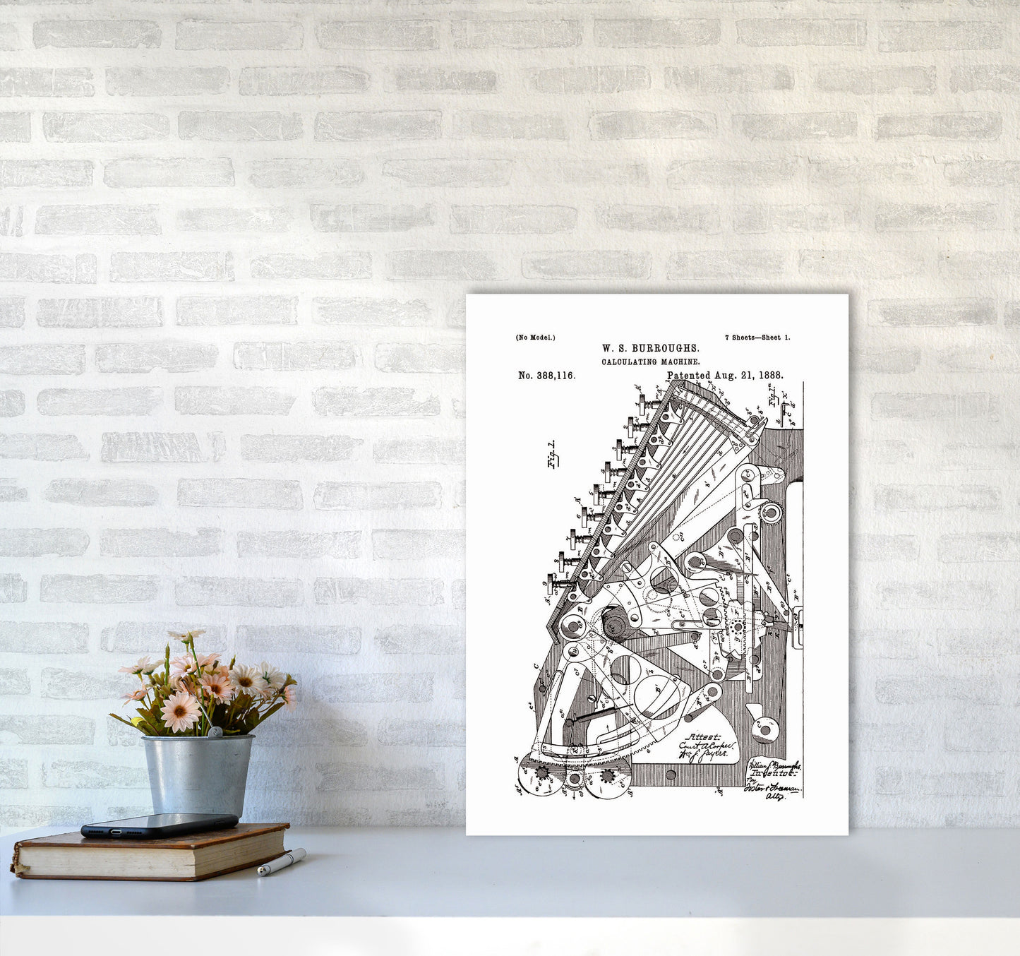 Calculating Machine Patent Art Print by Jason Stanley A2 Black Frame