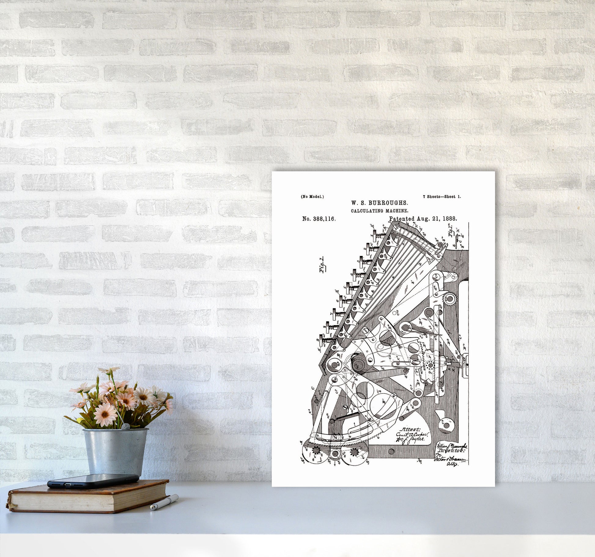 Calculating Machine Patent Art Print by Jason Stanley A2 Black Frame