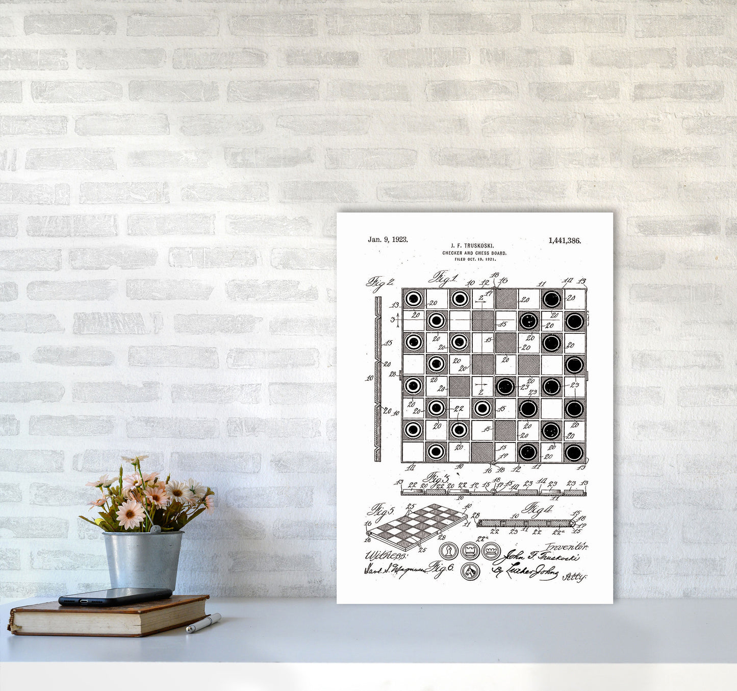 Chess And Checkers Board Patent Art Print by Jason Stanley A2 Black Frame